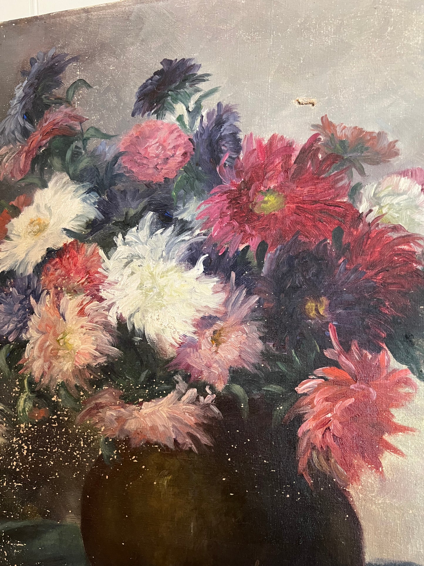 Oil on Canvas Dahlia Bouquet Purple
