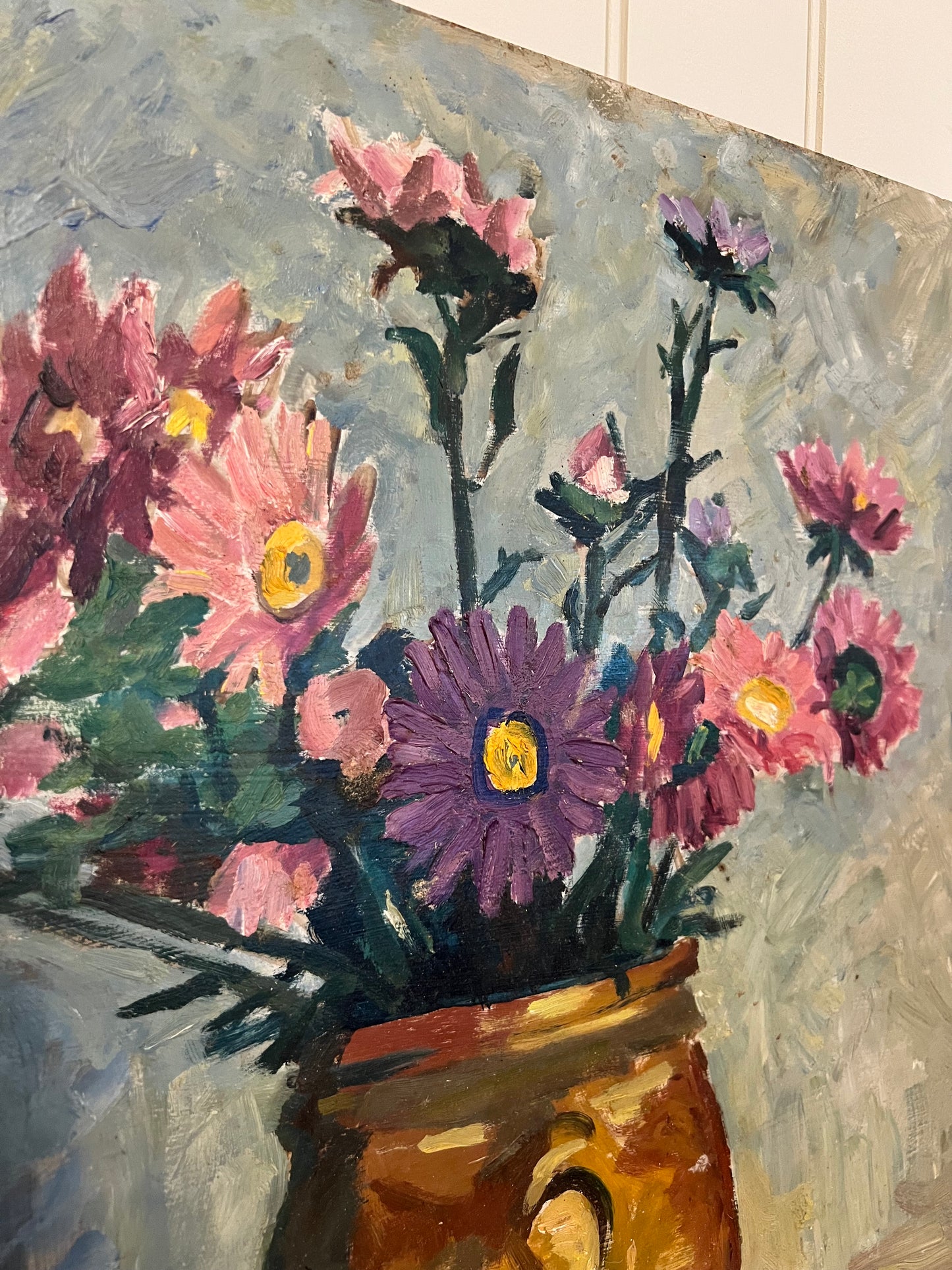 Oil on Board Purple and Pink Daisies