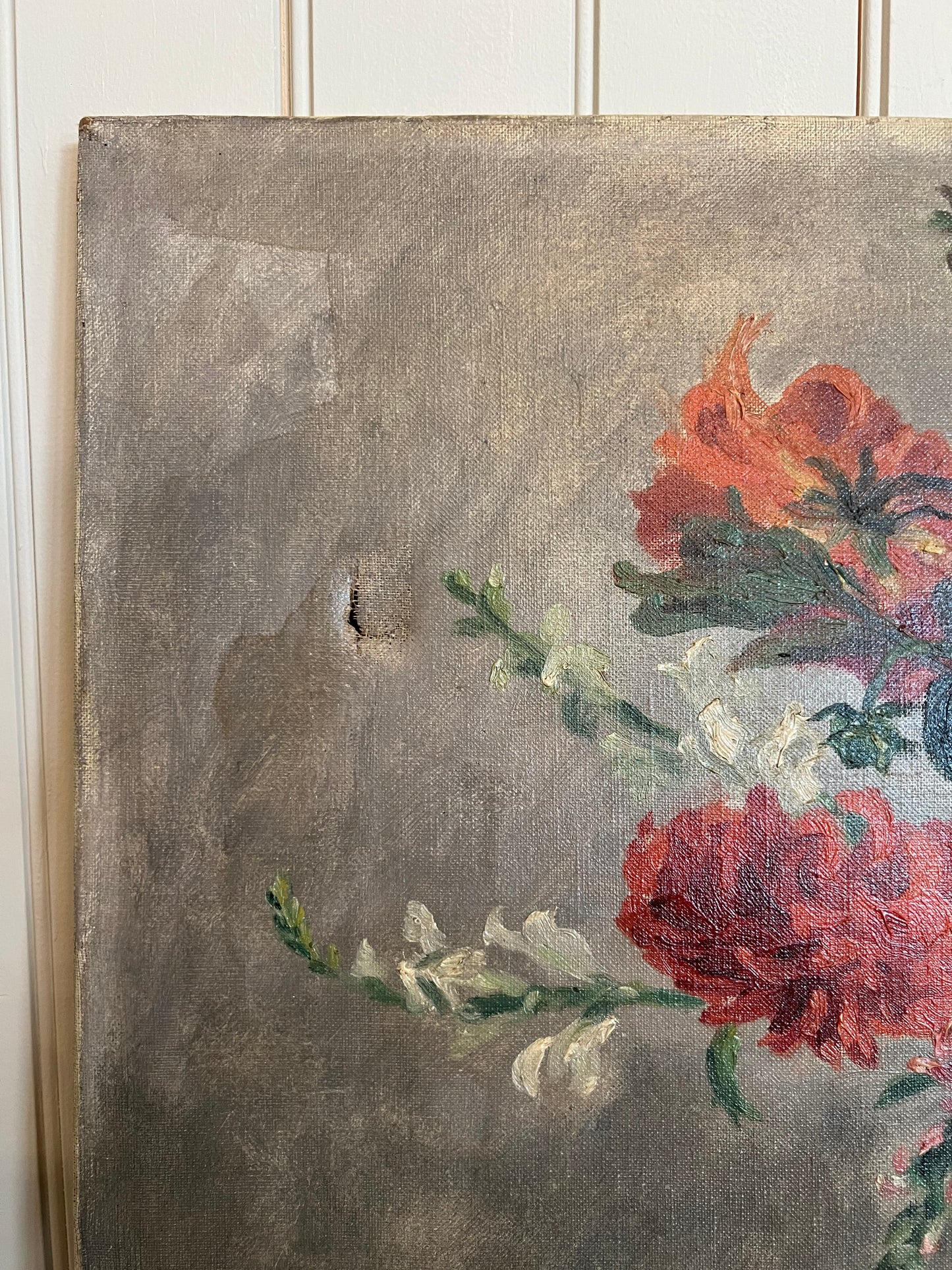 Oil on Canvas Dahlia Bouquet Pink/Red