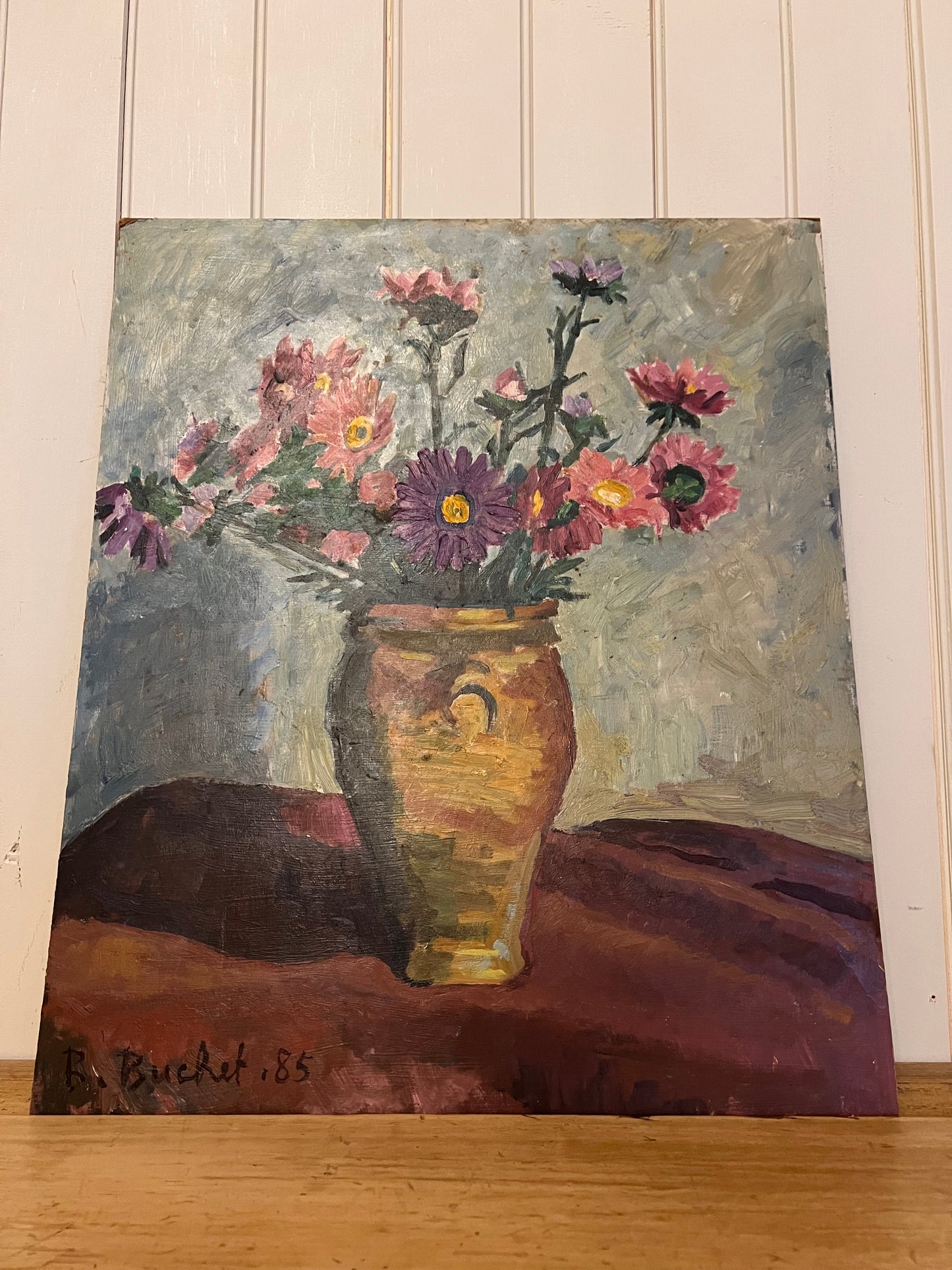 Oil on Board Purple and Pink Daisies