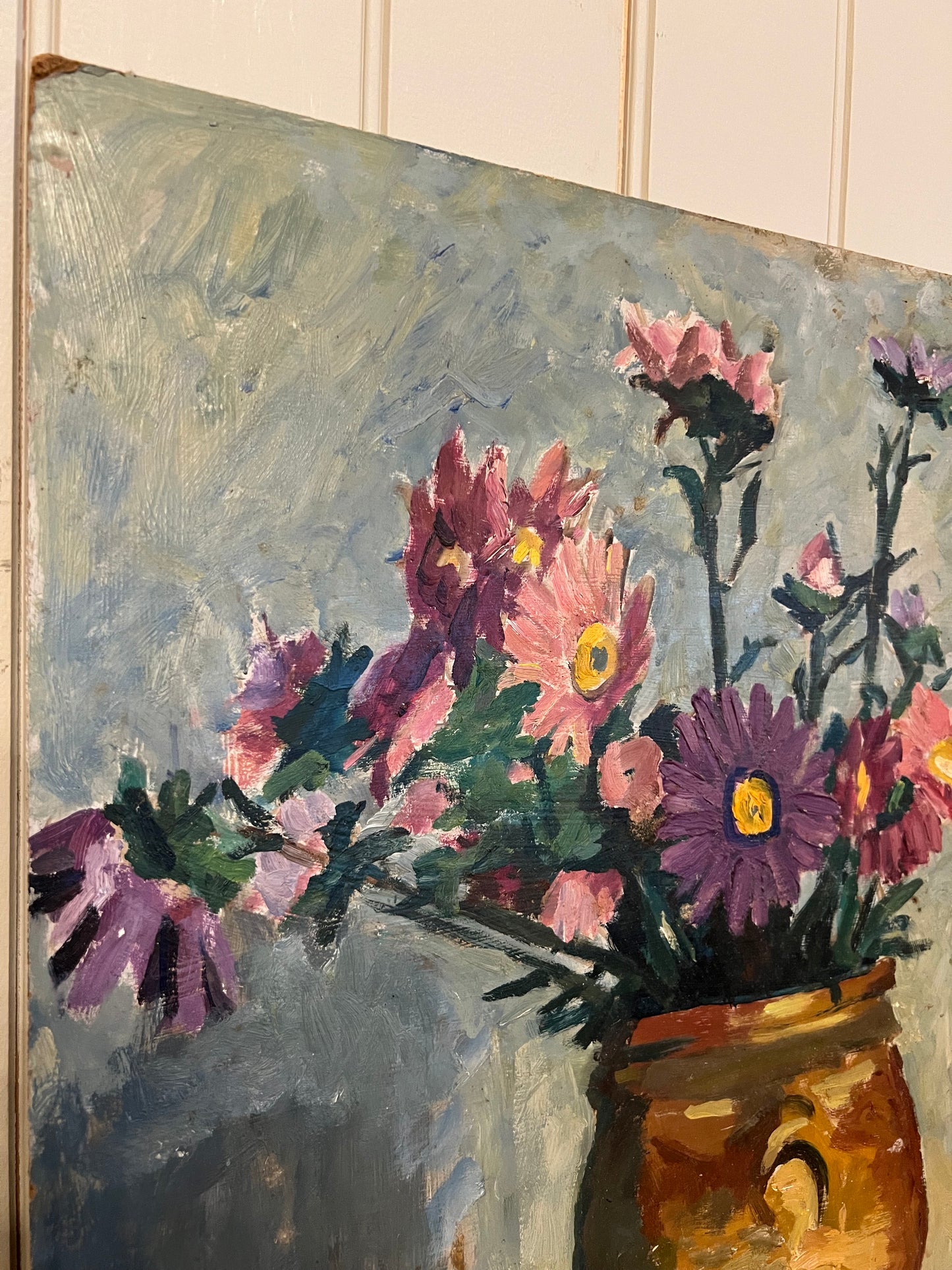 Oil on Board Purple and Pink Daisies