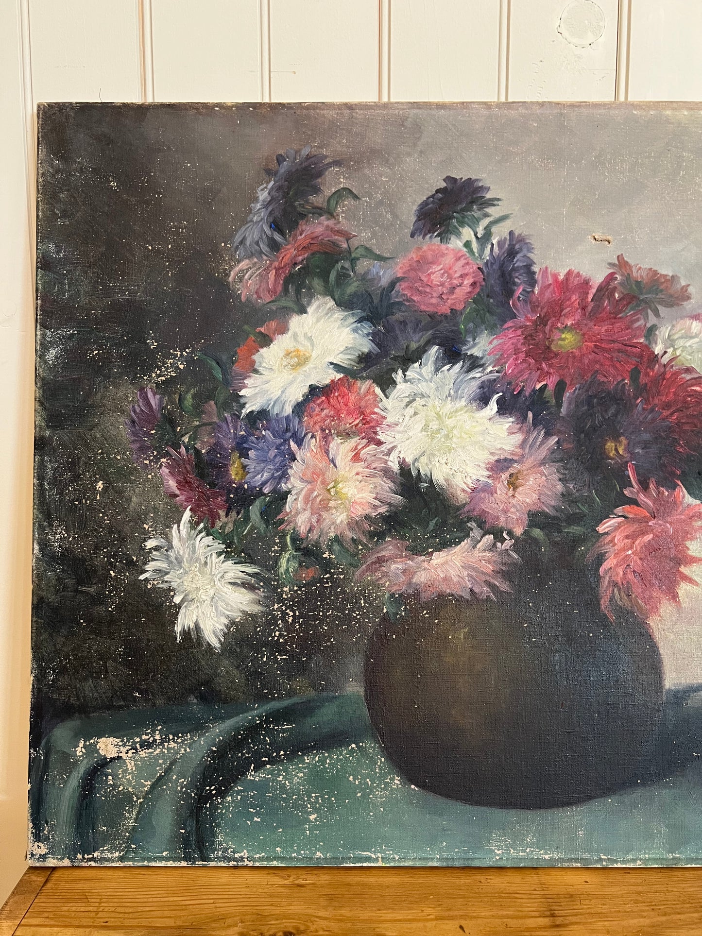 Oil on Canvas Dahlia Bouquet Purple