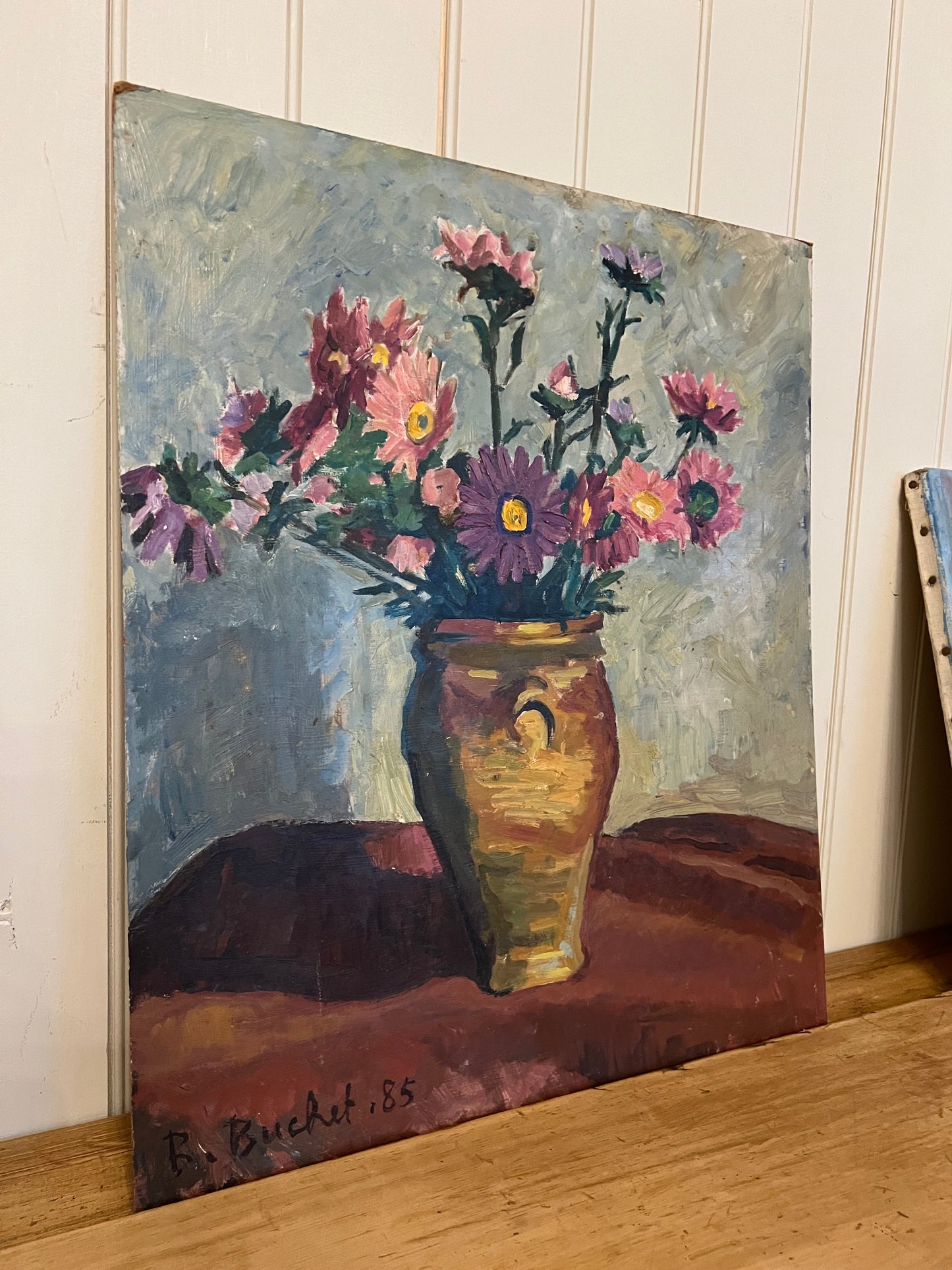 Oil on Board Purple and Pink Daisies