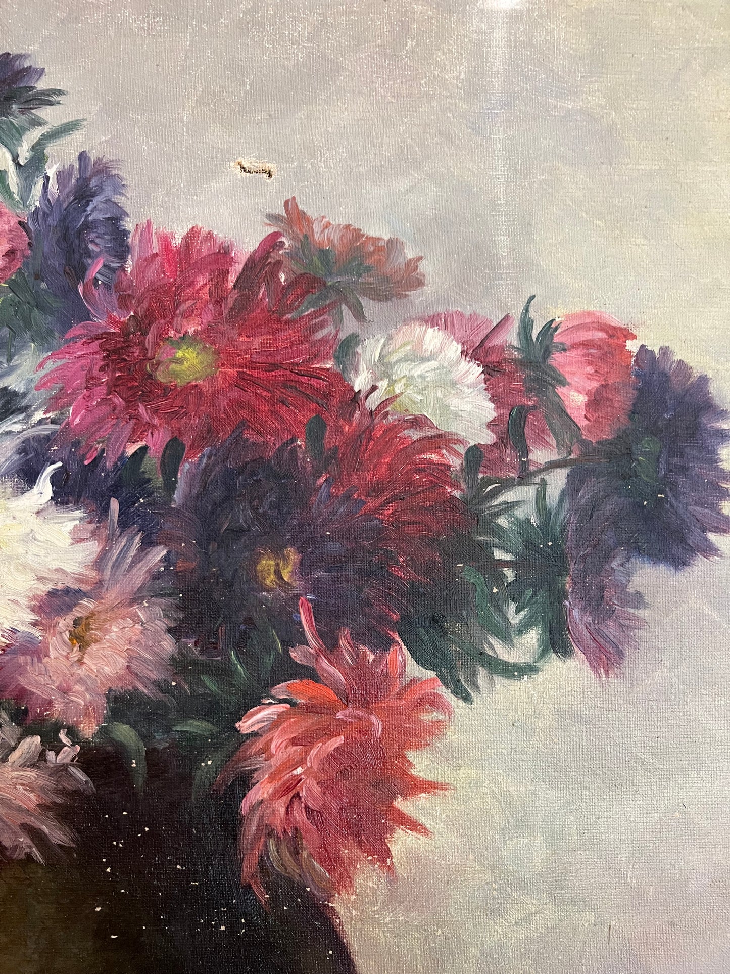 Oil on Canvas Dahlia Bouquet Purple