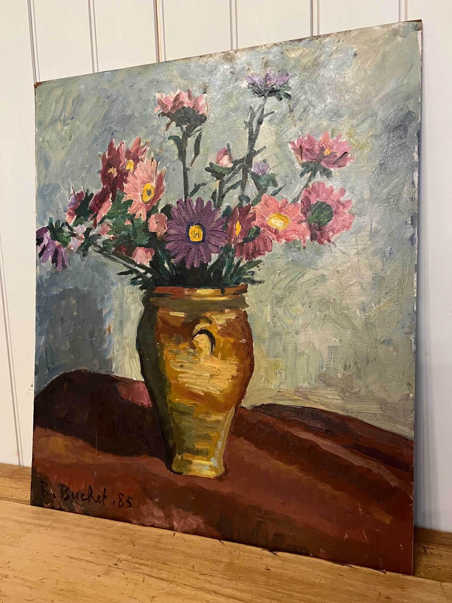 Oil on Board Purple and Pink Daisies