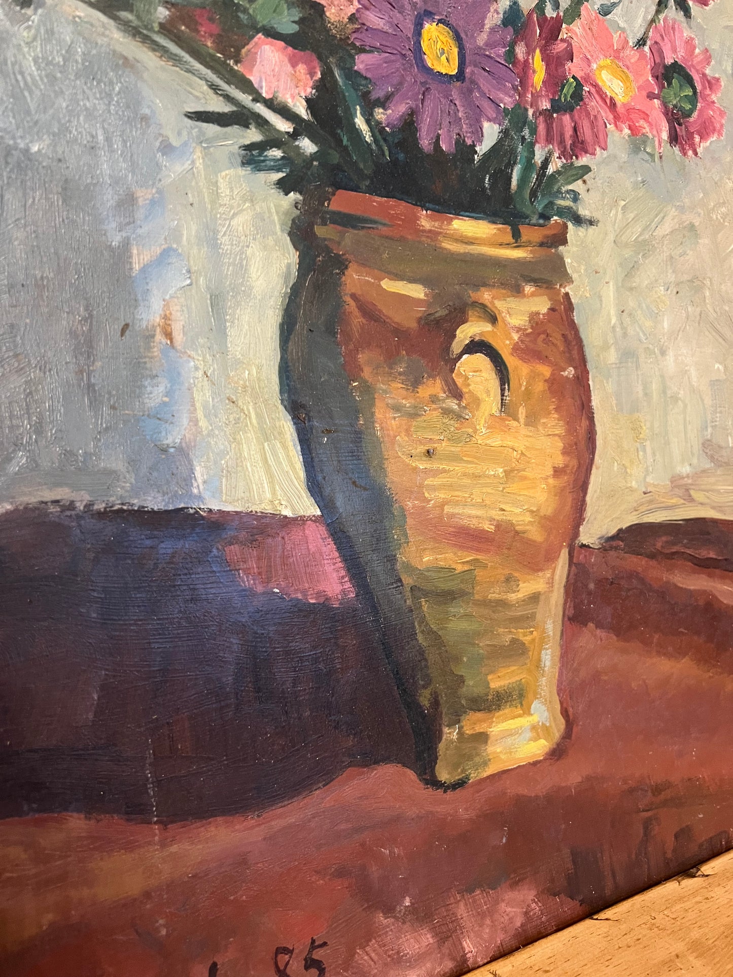 Oil on Board Purple and Pink Daisies