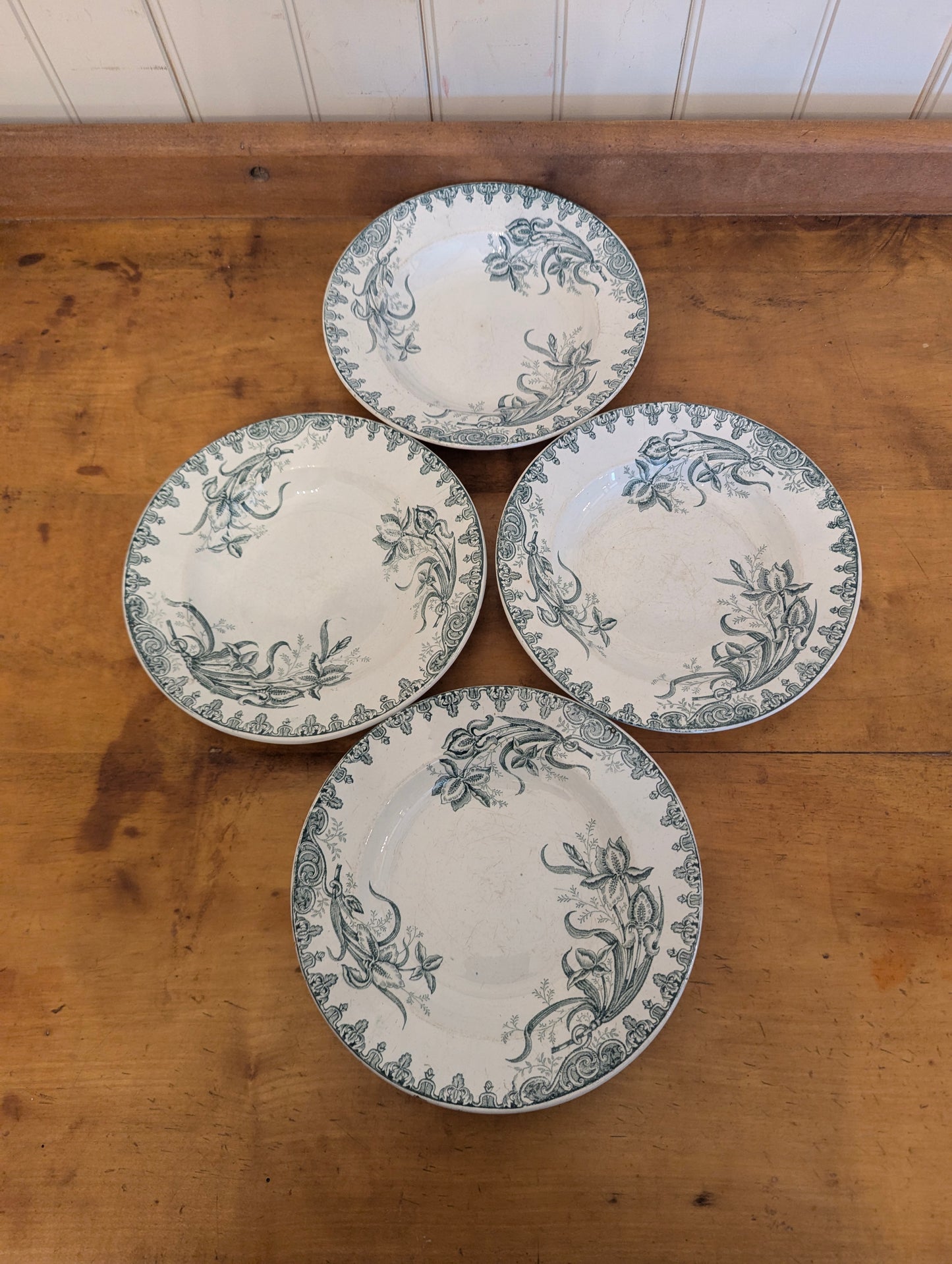 Green Transferware Soup Bowl