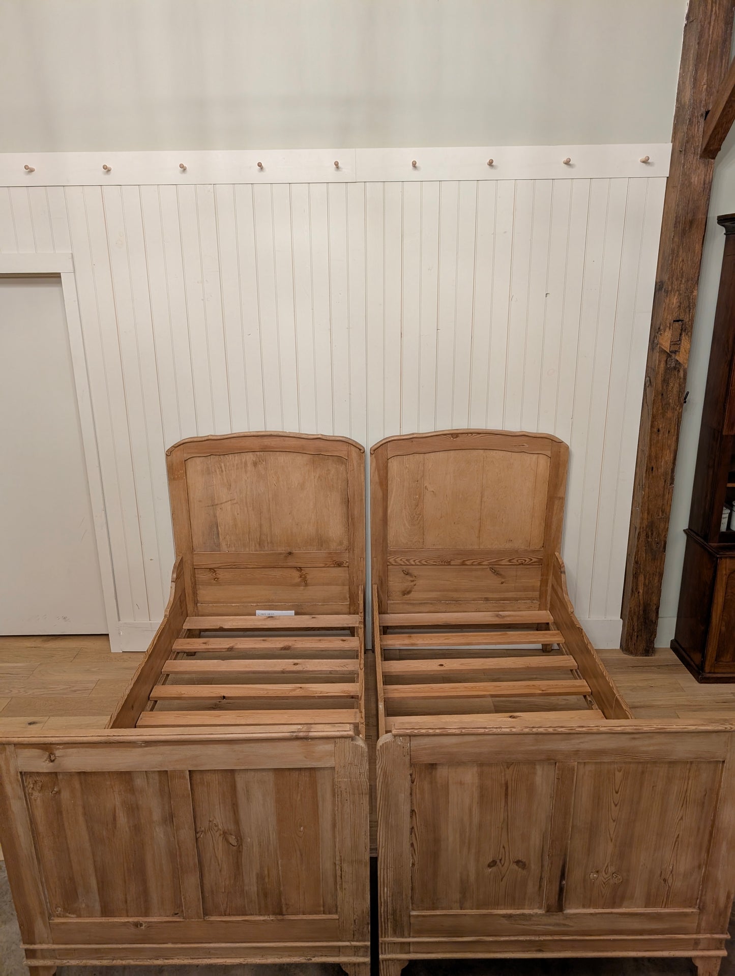 English Pine Sleigh Bed Pair