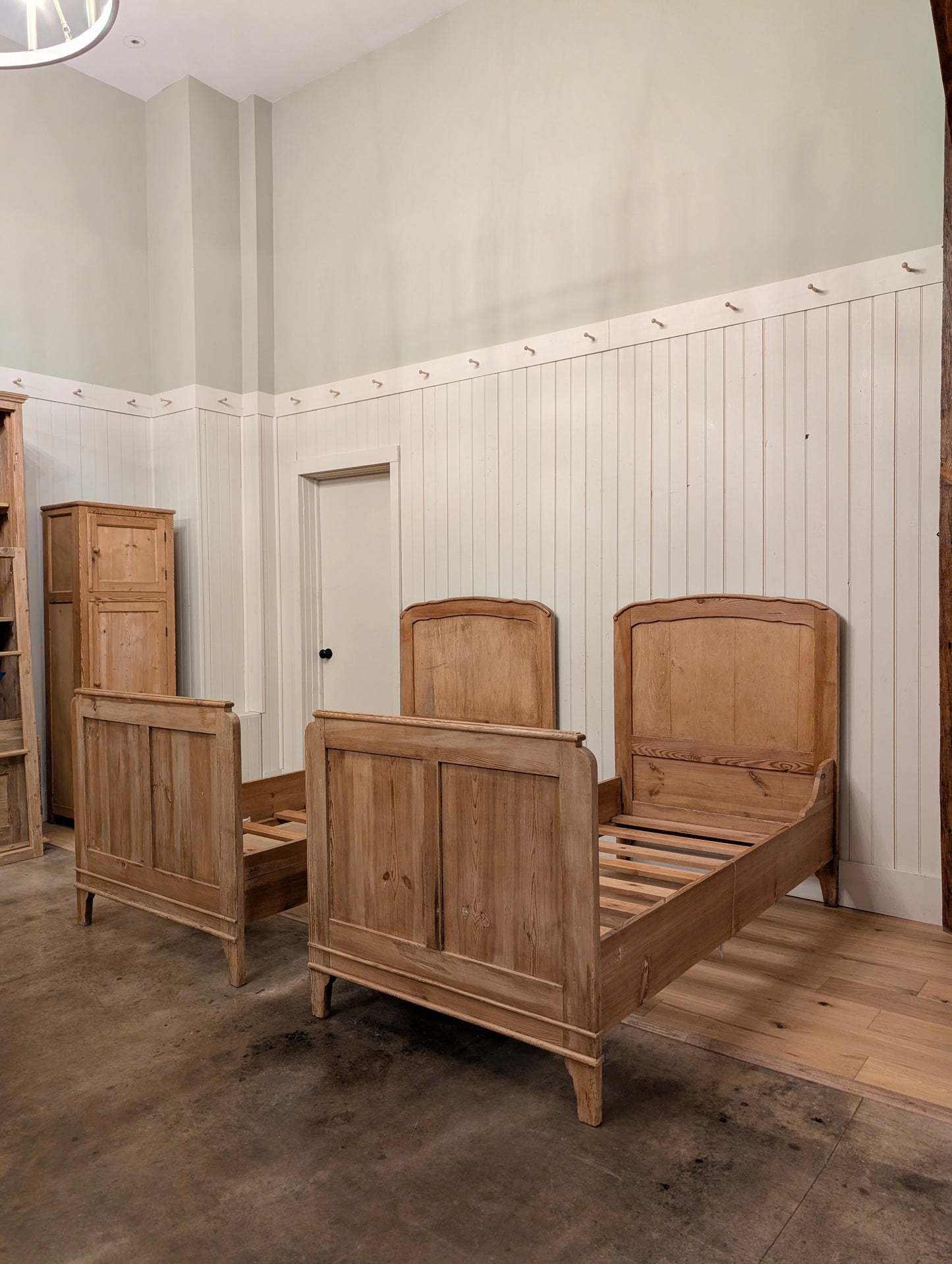 English Pine Sleigh Bed Pair
