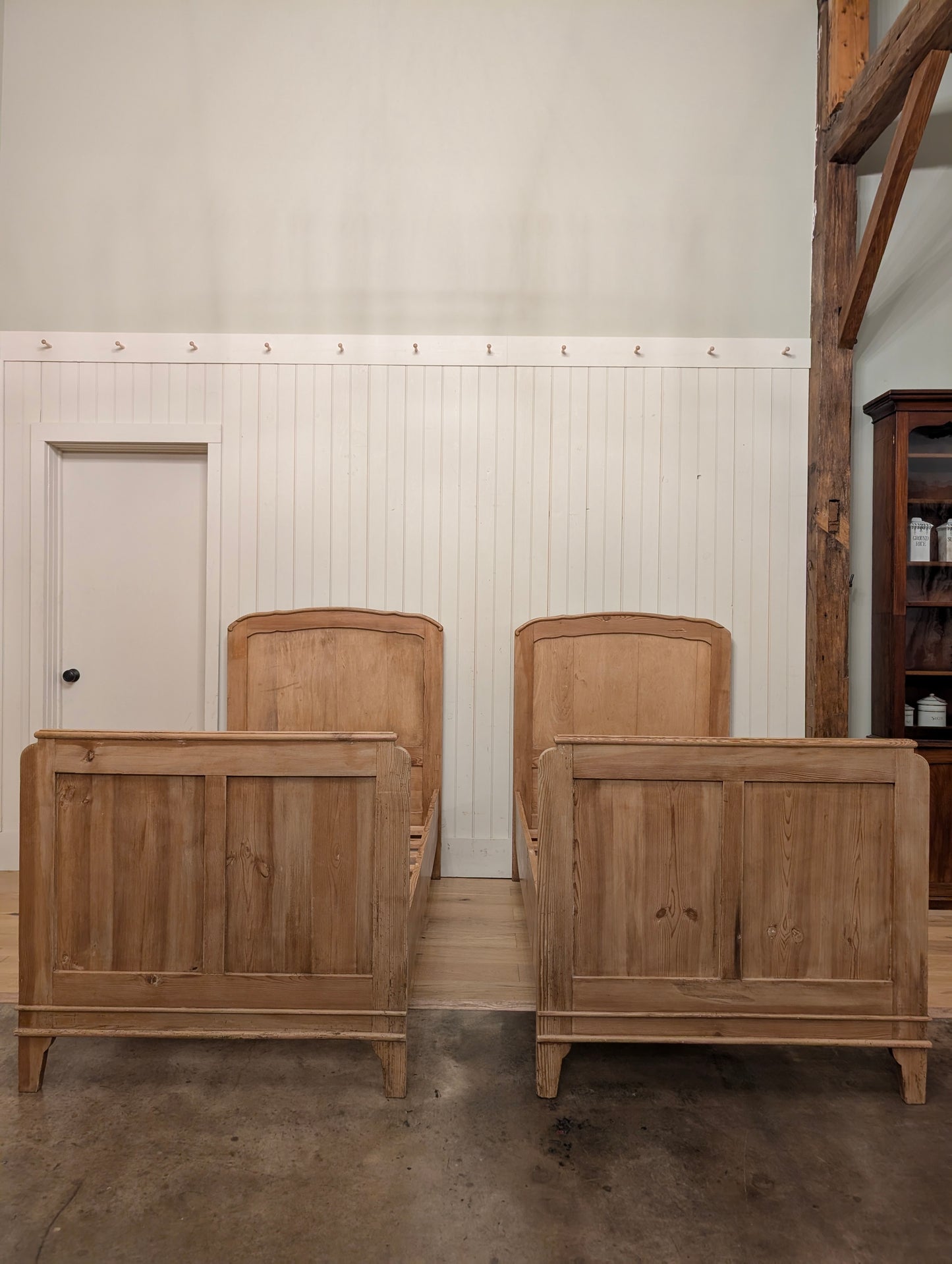 English Pine Sleigh Bed Pair
