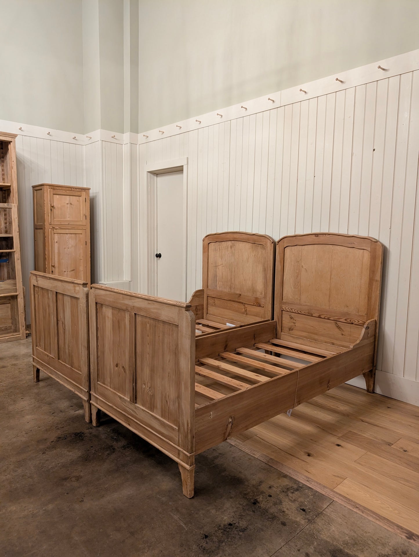 English Pine Sleigh Bed Pair