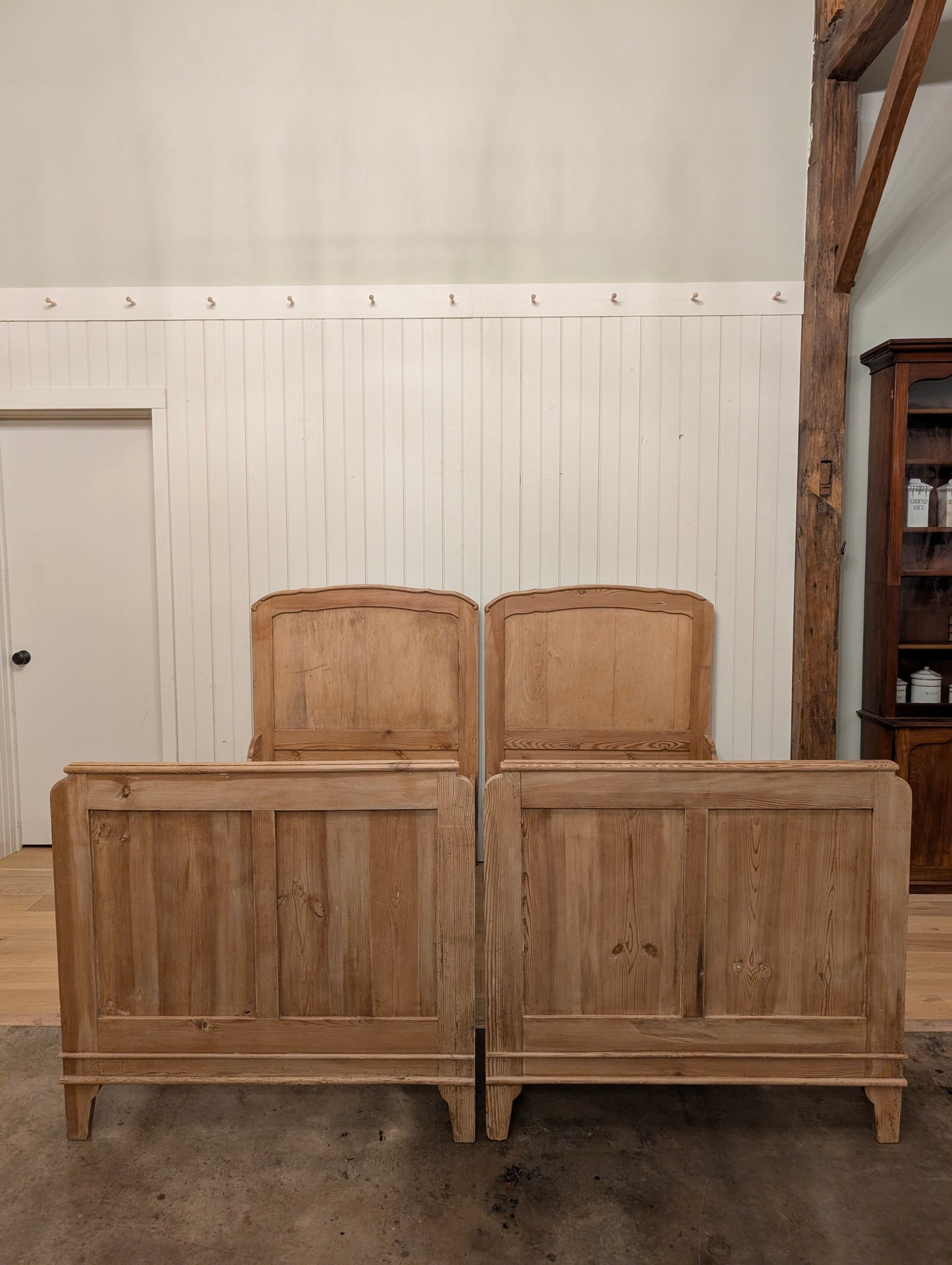 English Pine Sleigh Bed Pair