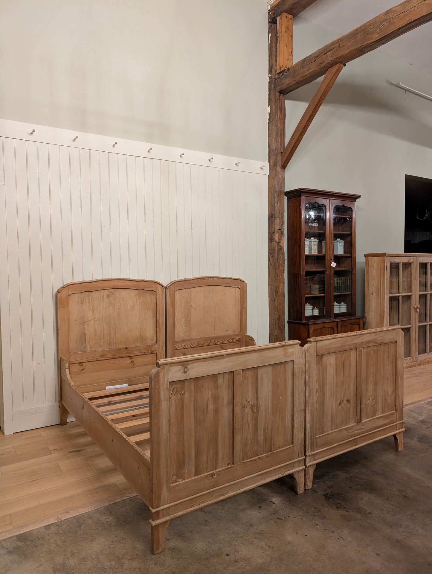 English Pine Sleigh Bed Pair