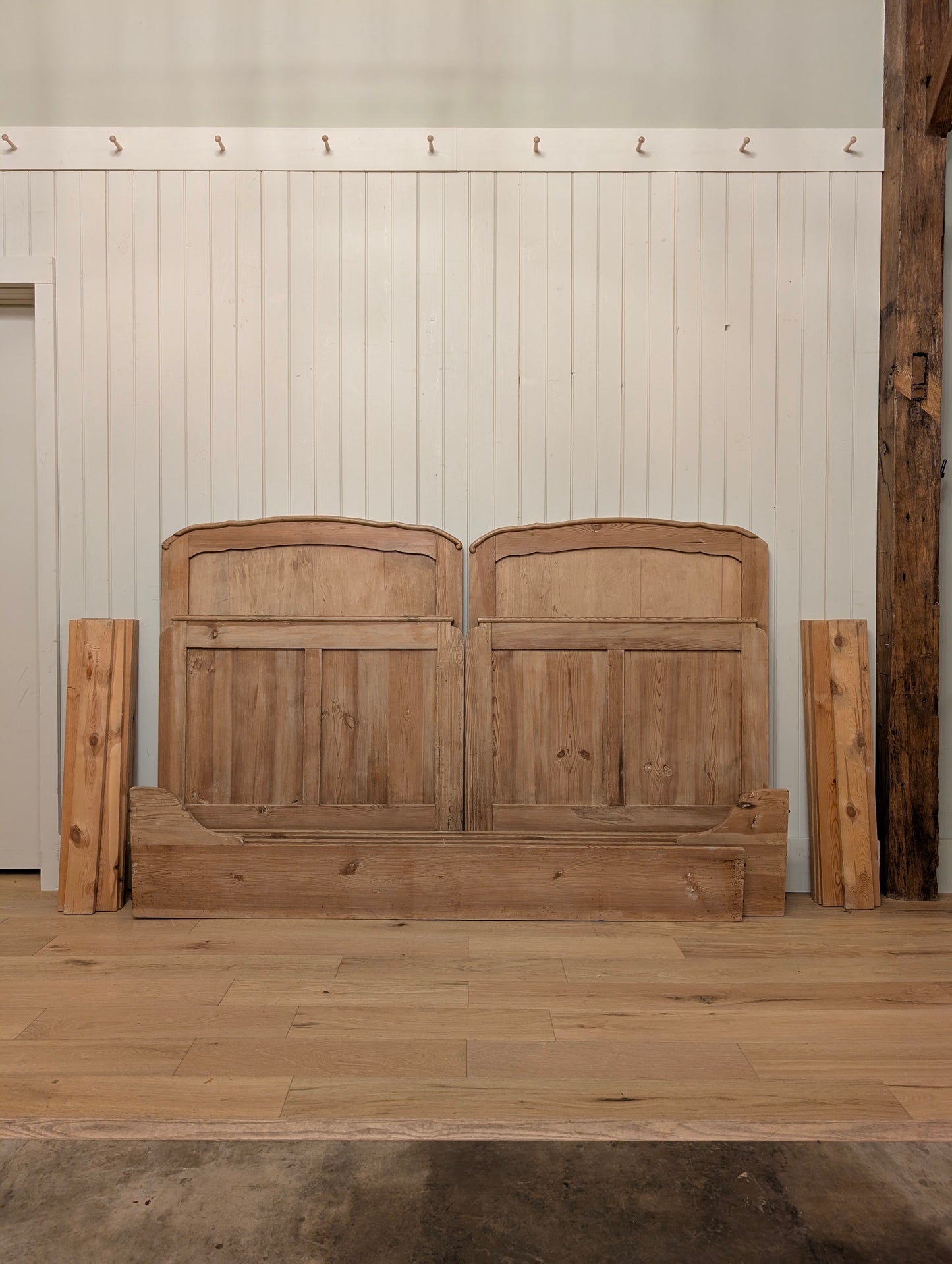 English Pine Sleigh Bed Pair