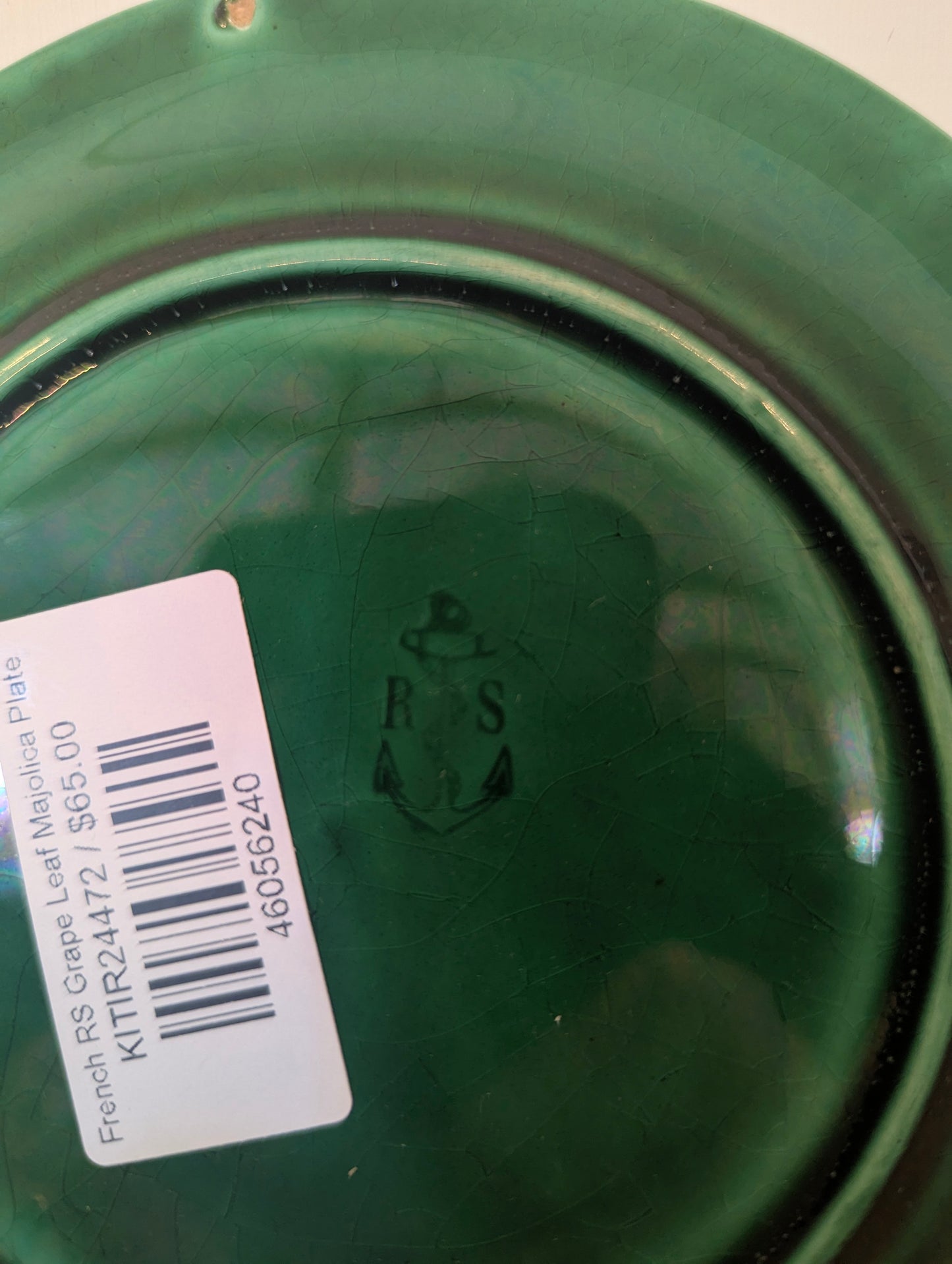 French RS Grape Leaf Majolica Plate