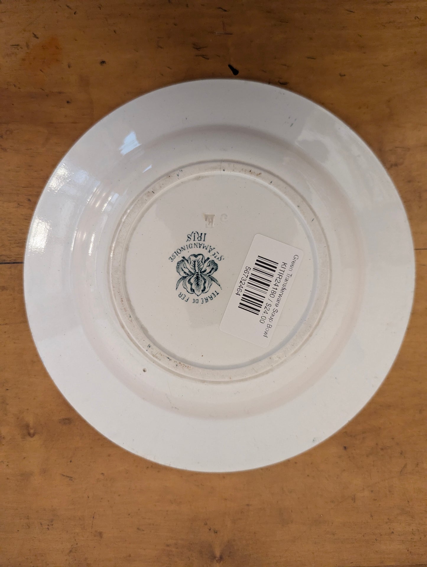 Green Transferware Soup Bowl