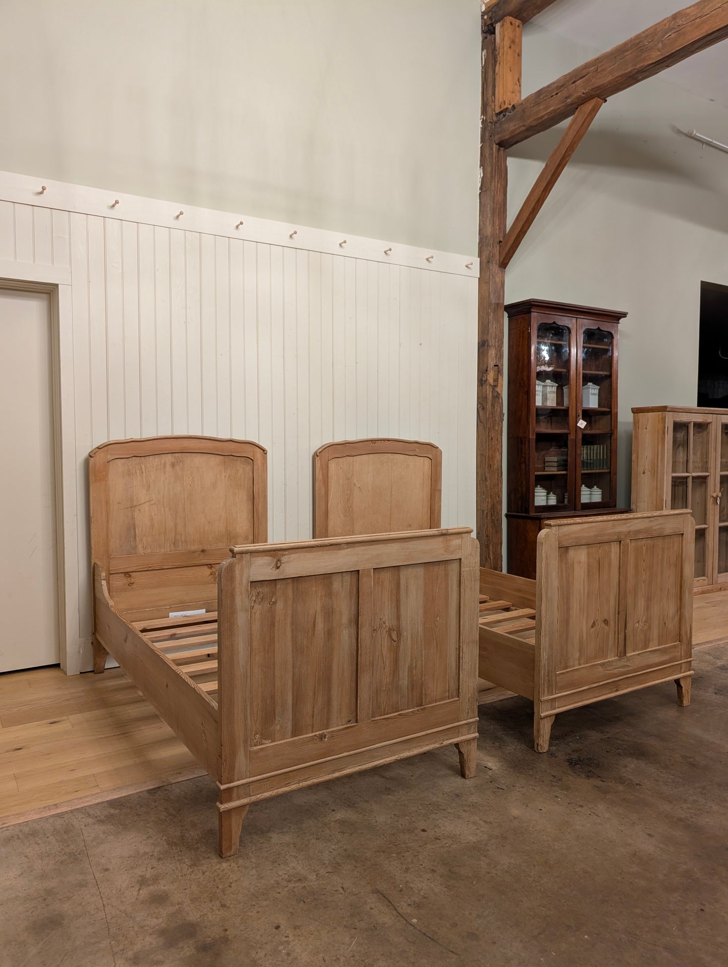 English Pine Sleigh Bed Pair