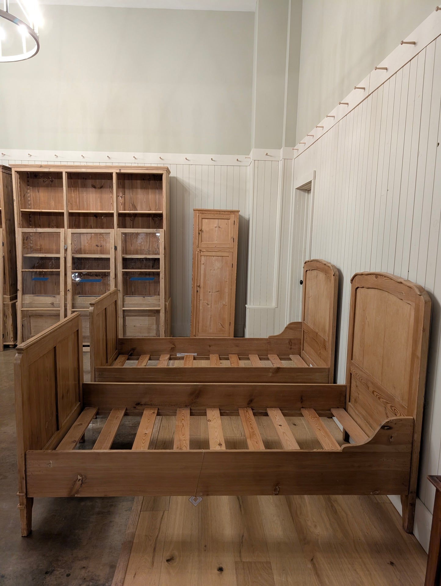 English Pine Sleigh Bed Pair