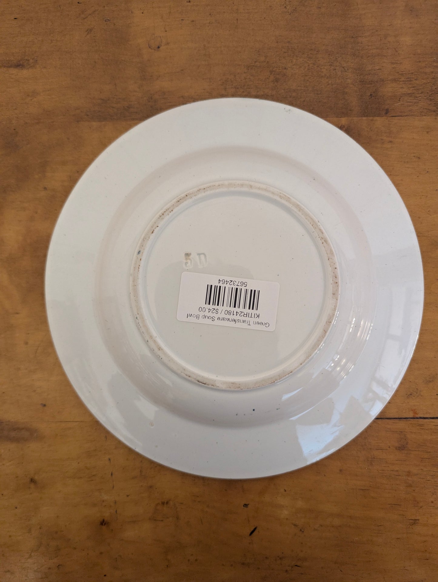 Green Transferware Soup Bowl