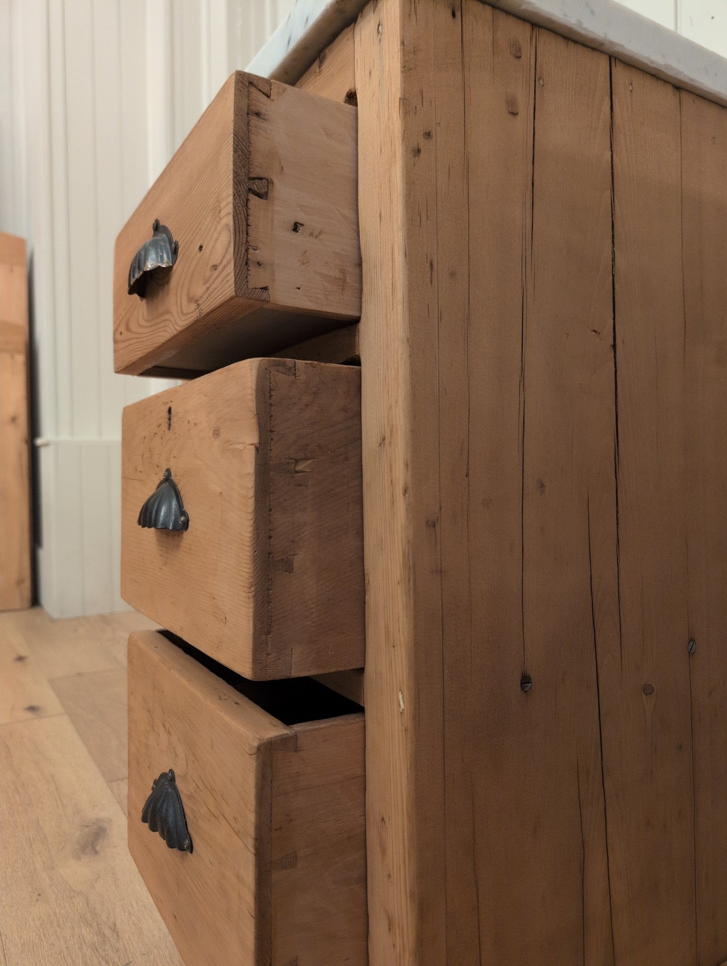 English Pine Marble Bedside Pair