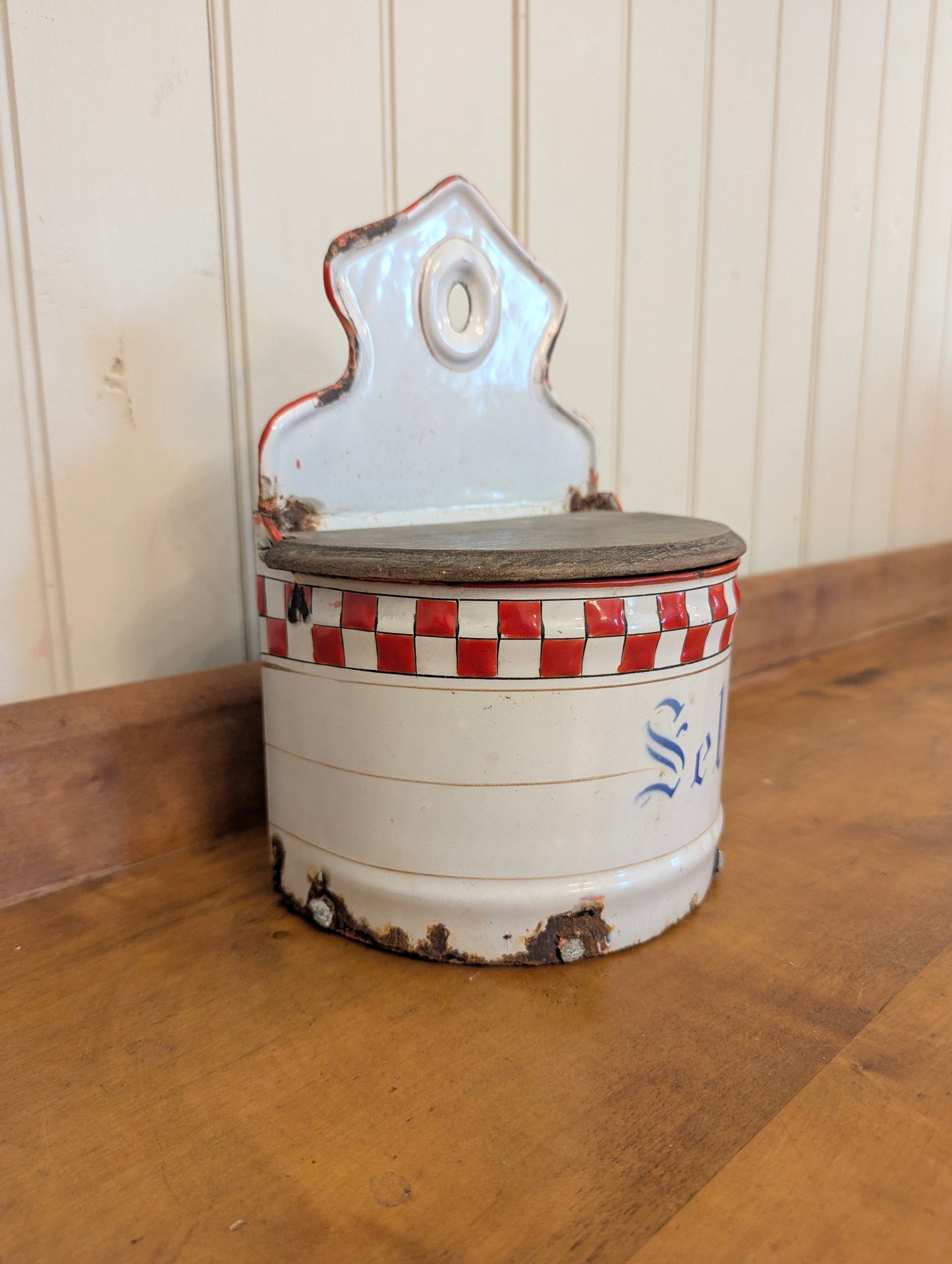 French Enamel Salt Cellar "Sel"