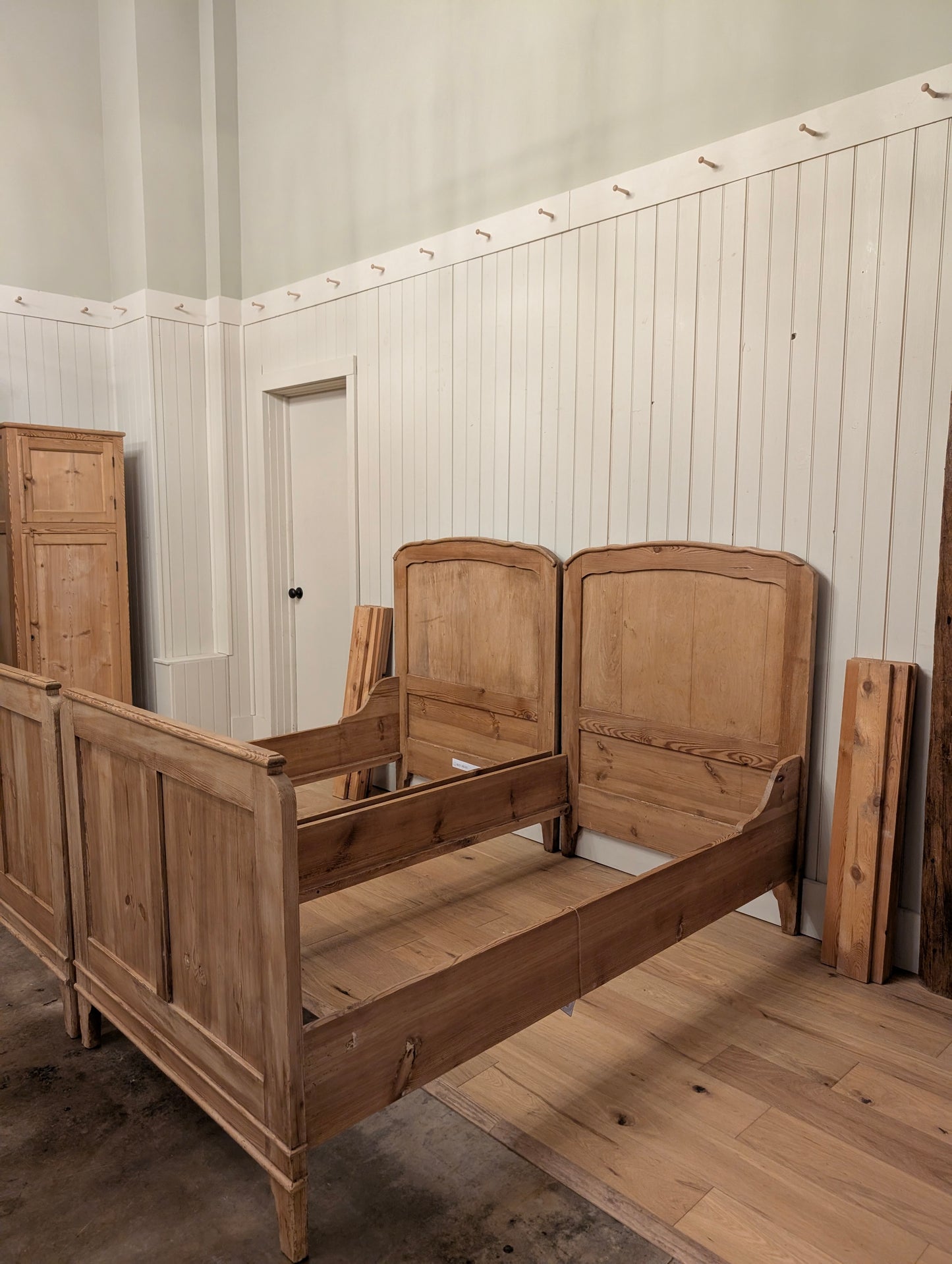 English Pine Sleigh Bed Pair