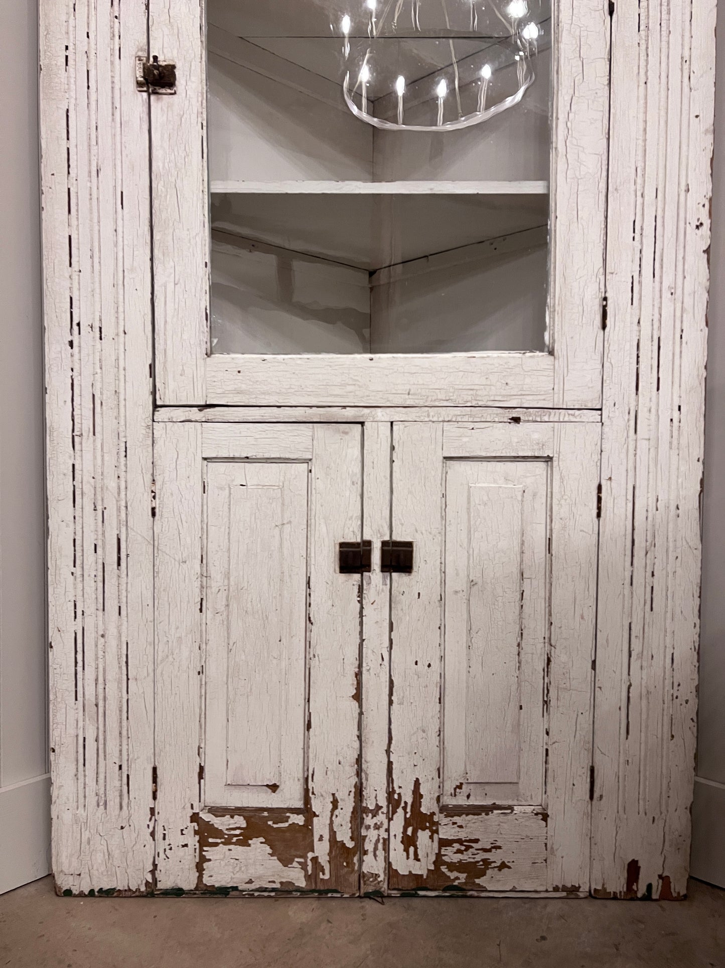 Antique Chippy White Corner Hutch