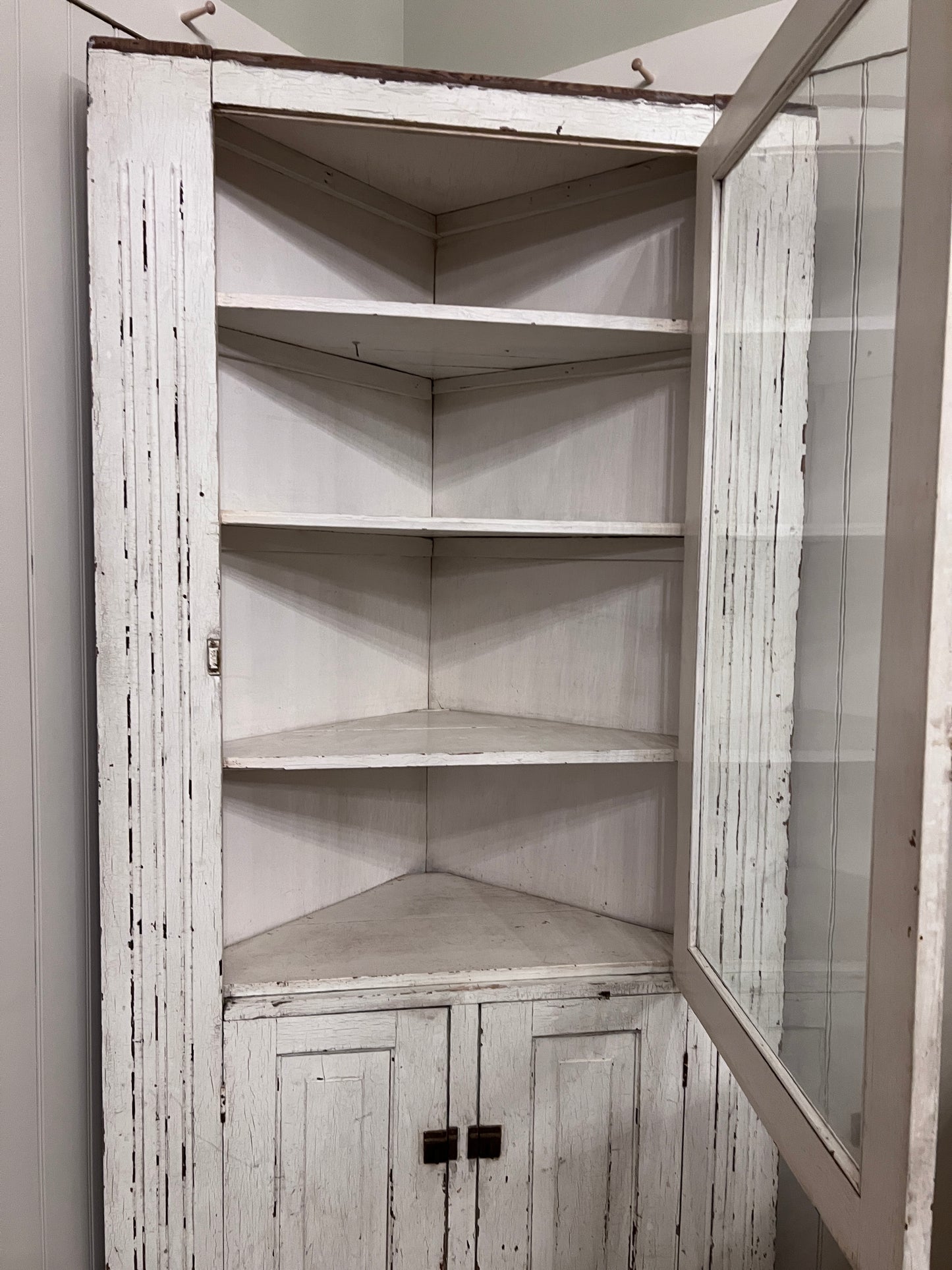 Antique Chippy White Corner Hutch