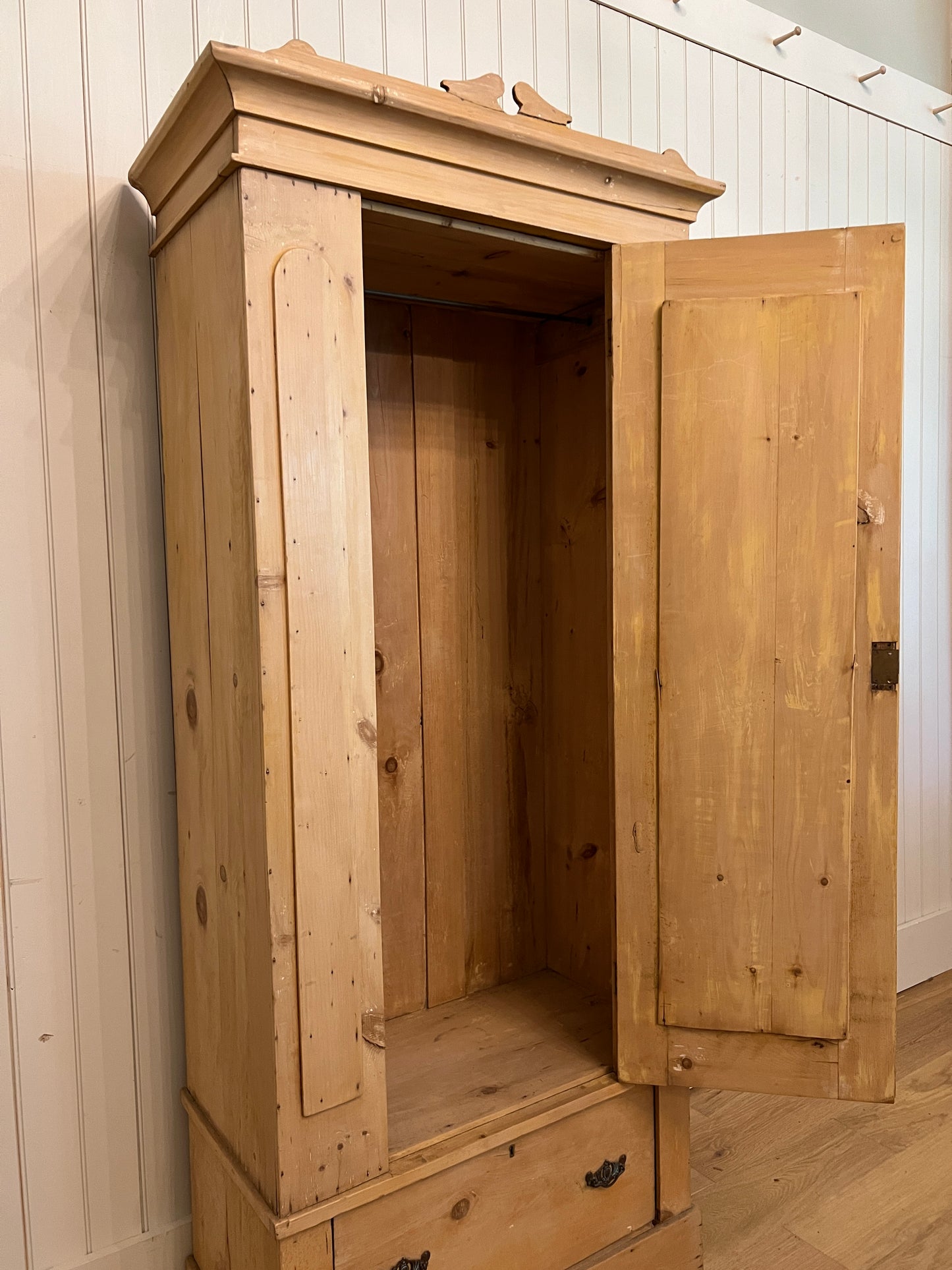 Pine Wardrobe With Beveled Mirror