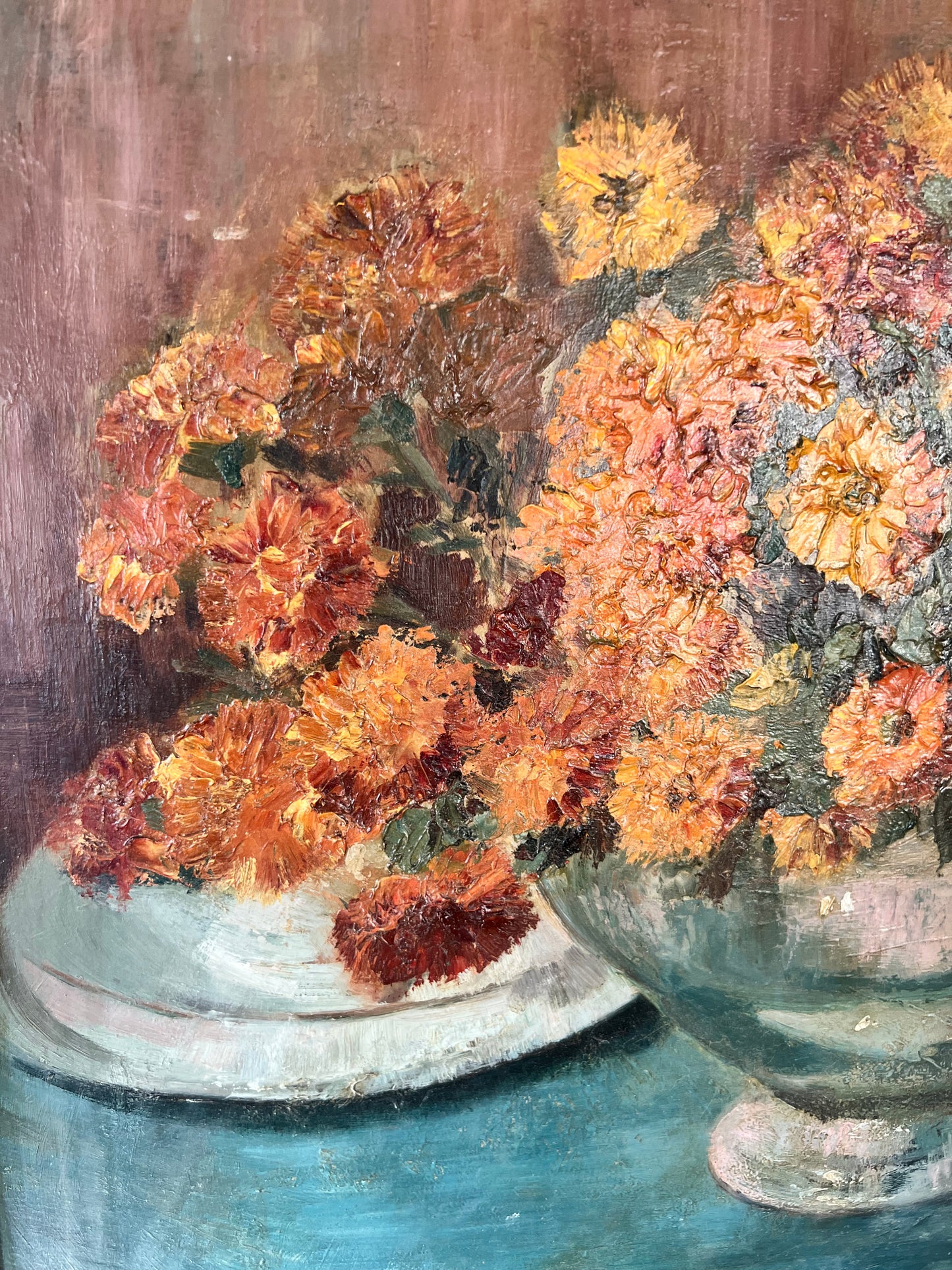 Mums and Marigolds Oil on Board