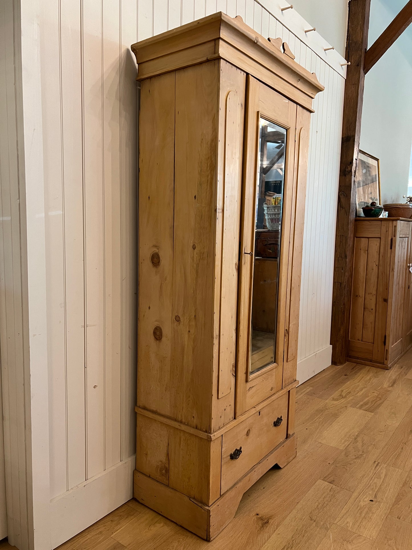 Pine Wardrobe With Beveled Mirror