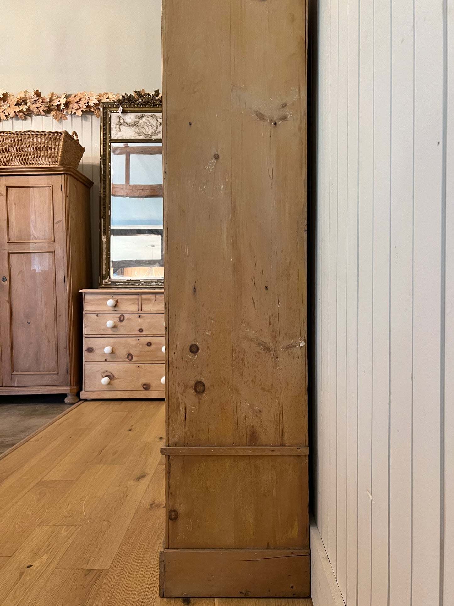 Pine Wardrobe With Beveled Mirror