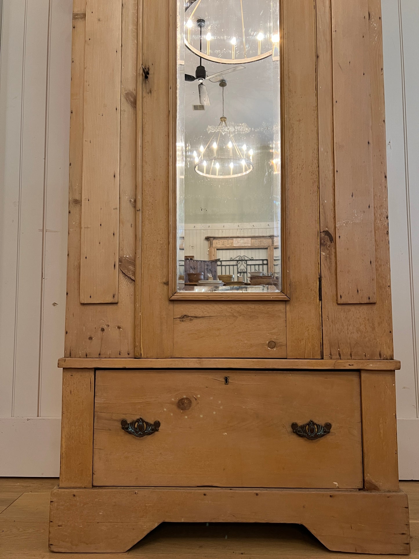 Pine Wardrobe With Beveled Mirror