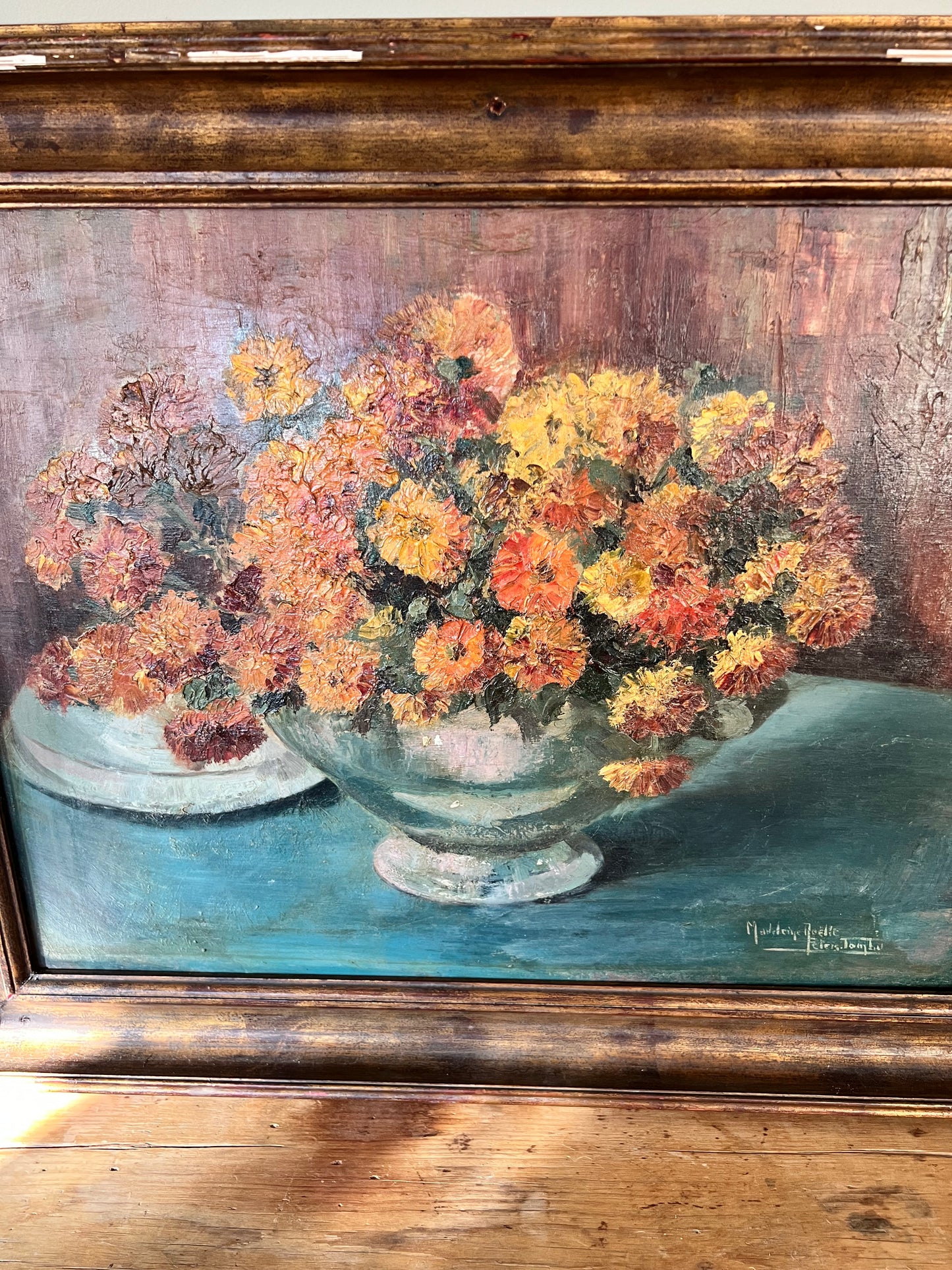 Mums and Marigolds Oil on Board