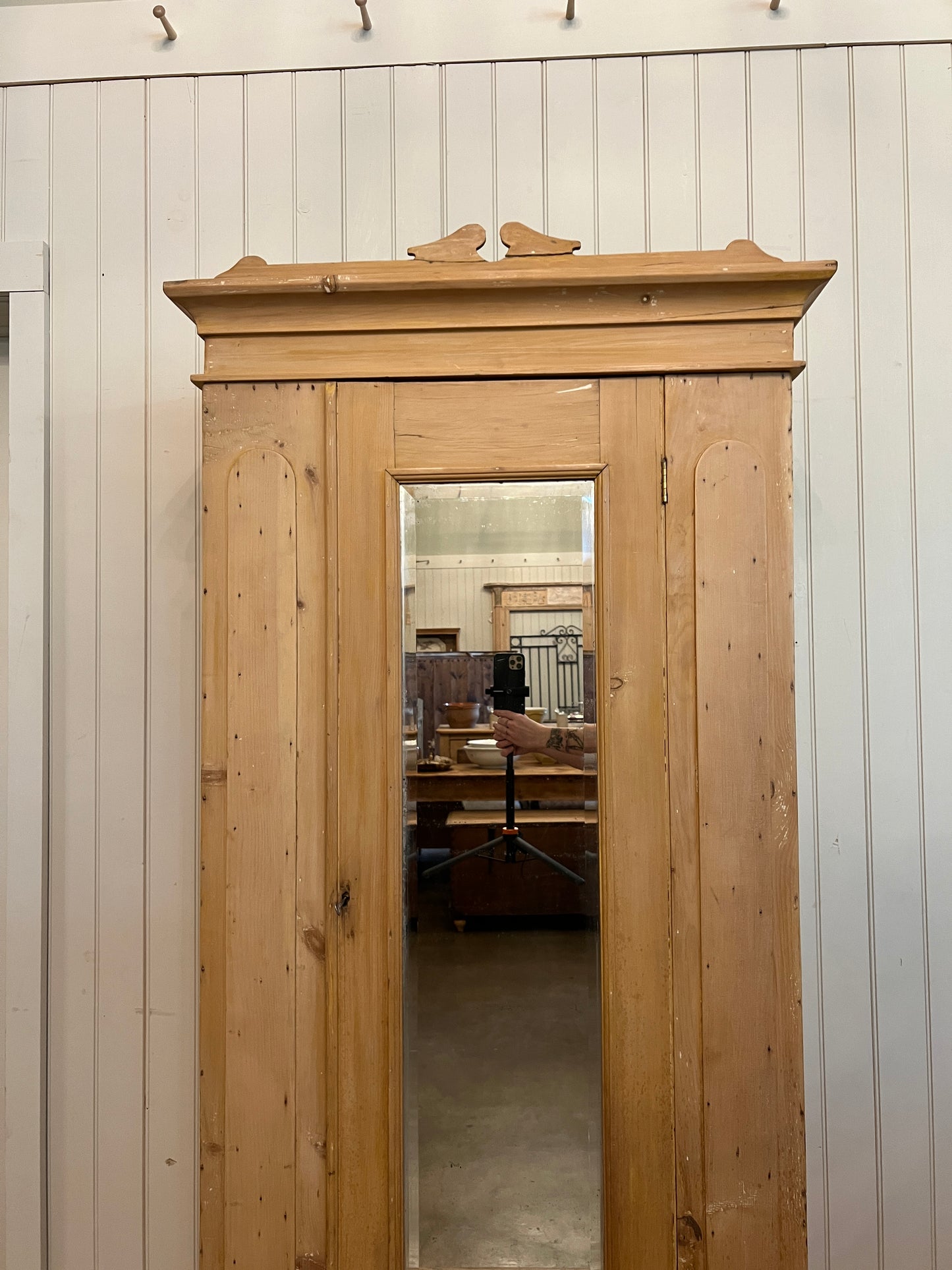 Pine Wardrobe With Beveled Mirror