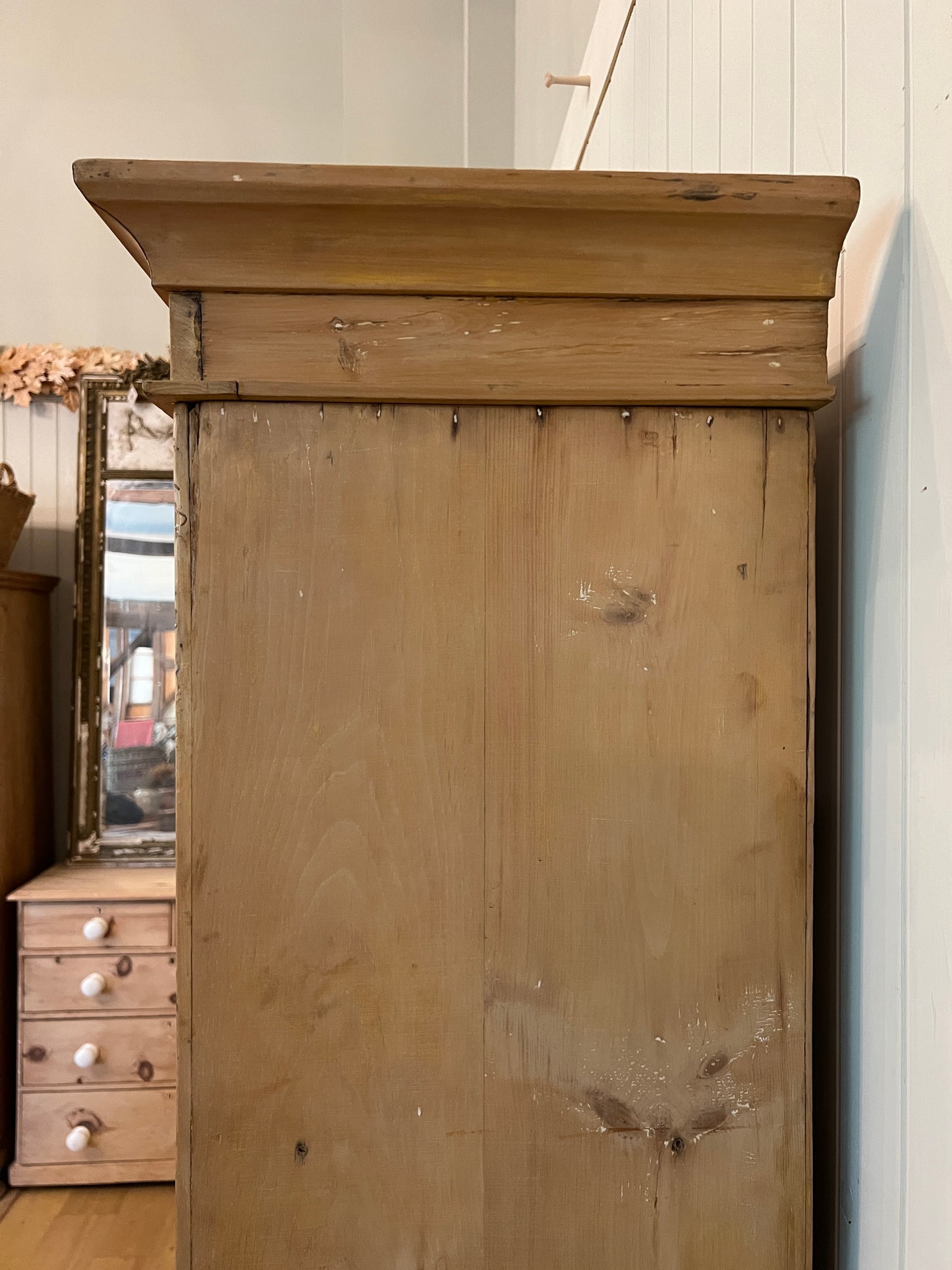 Pine Wardrobe With Beveled Mirror