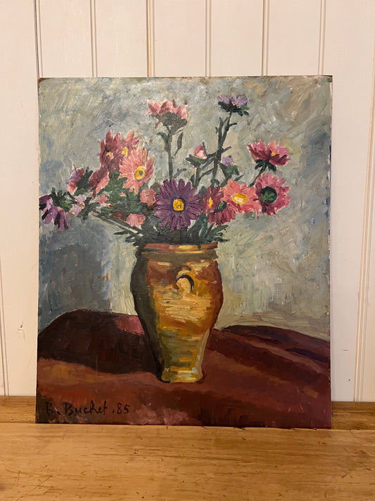 Oil on Board Purple and Pink Daisies