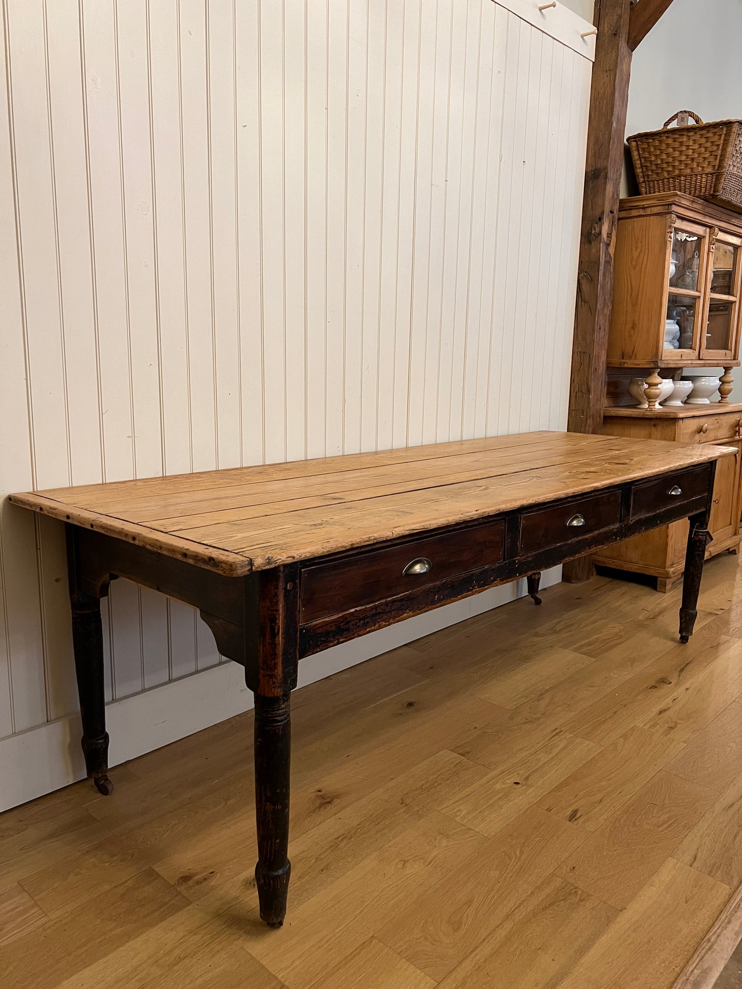 Plank Top Pine 3 Drawer Table