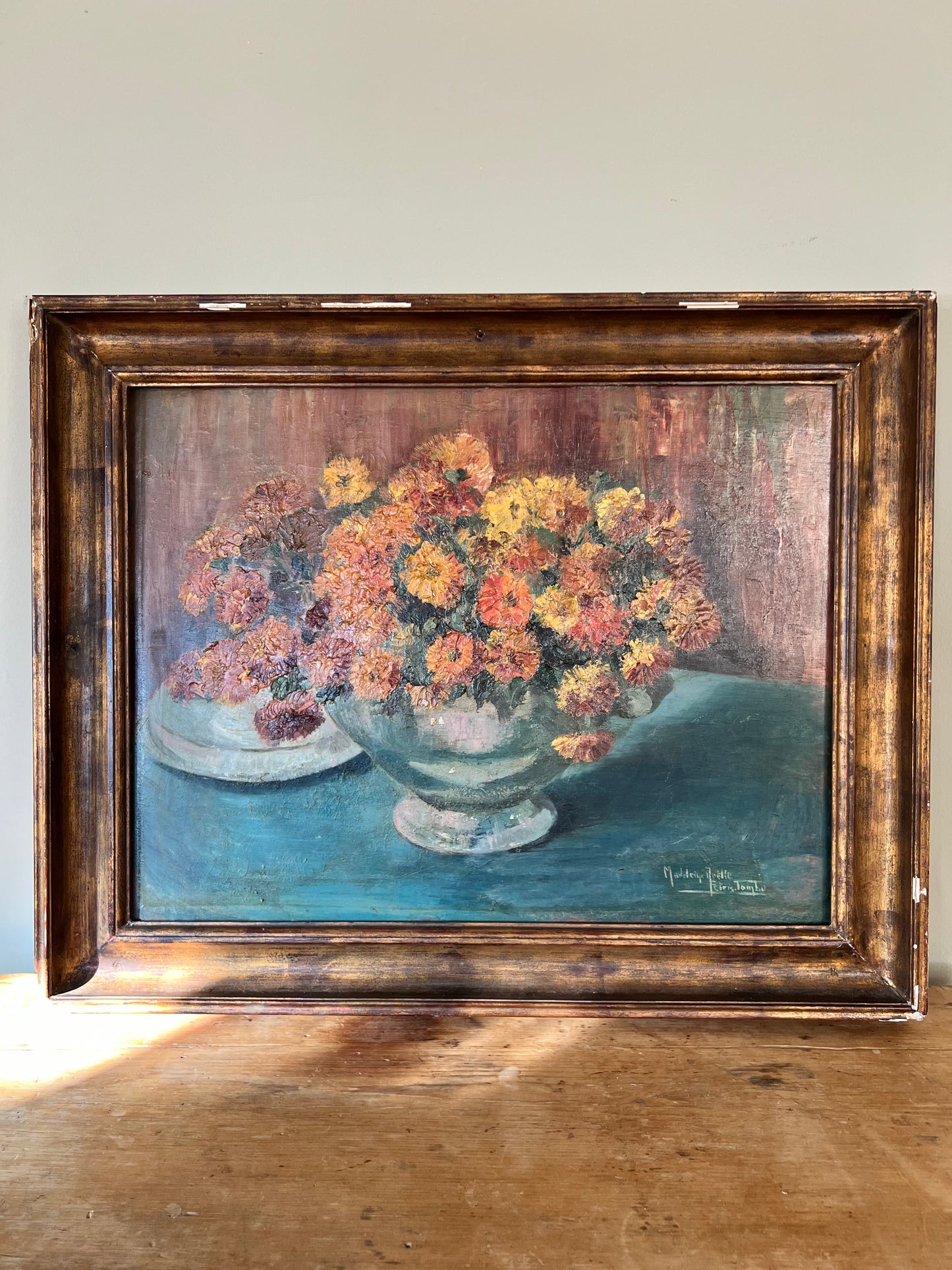 Mums and Marigolds Oil on Board