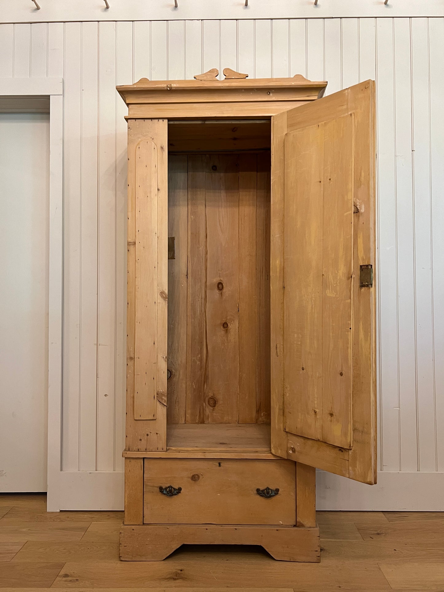 Pine Wardrobe With Beveled Mirror