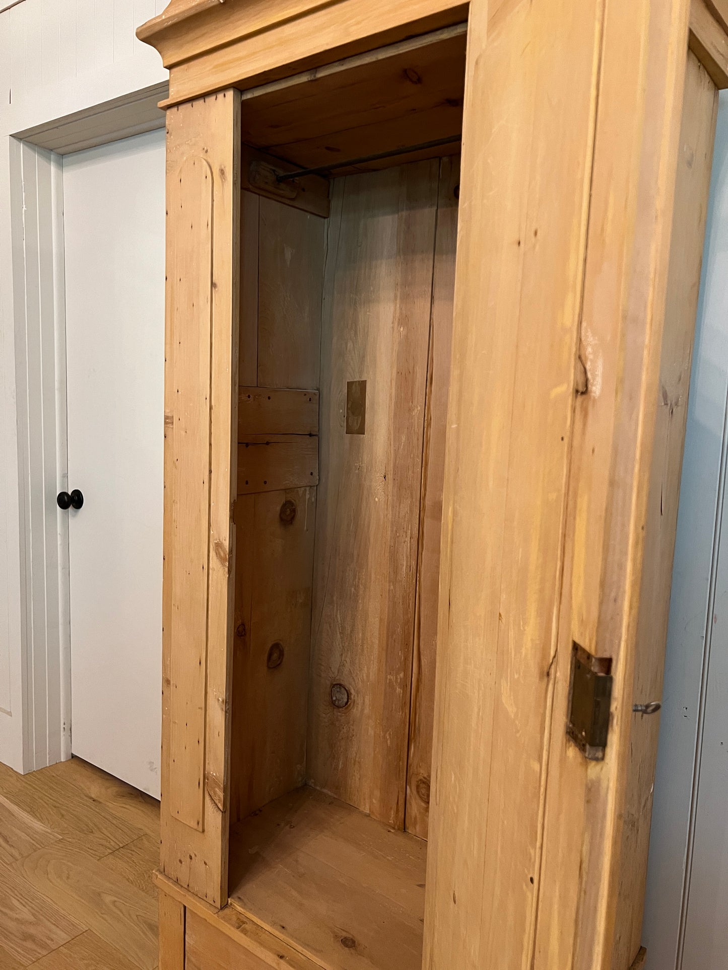 Pine Wardrobe With Beveled Mirror