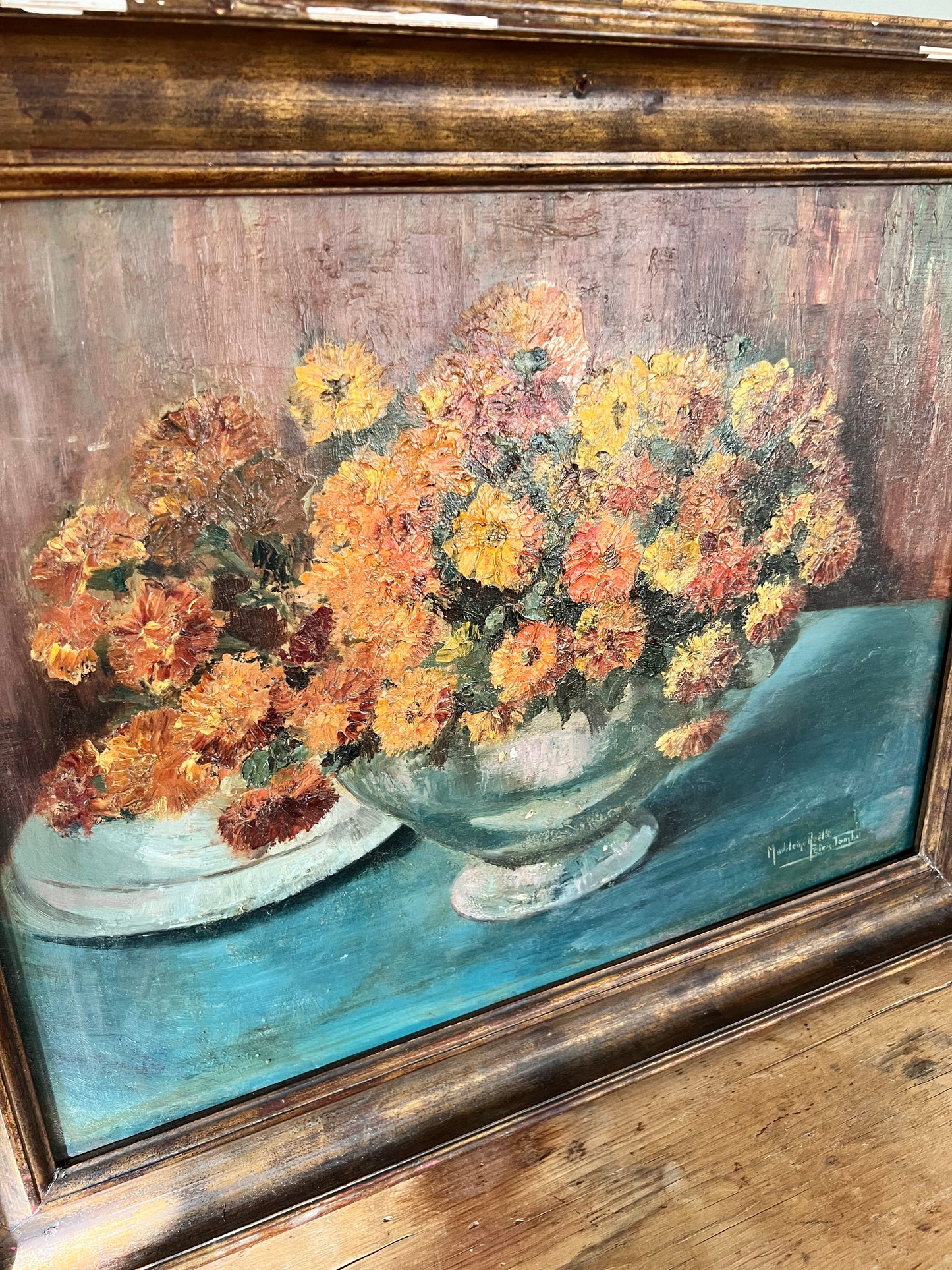 Mums and Marigolds Oil on Board