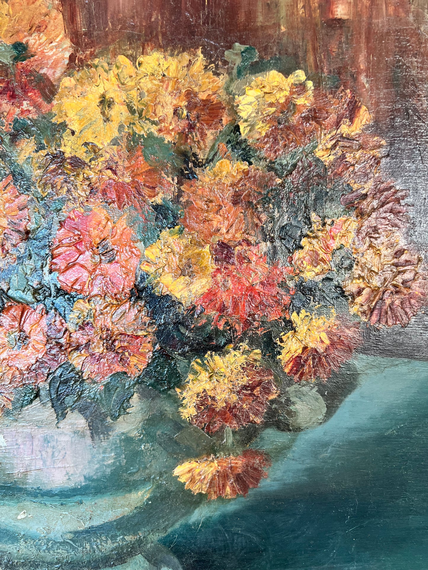 Mums and Marigolds Oil on Board