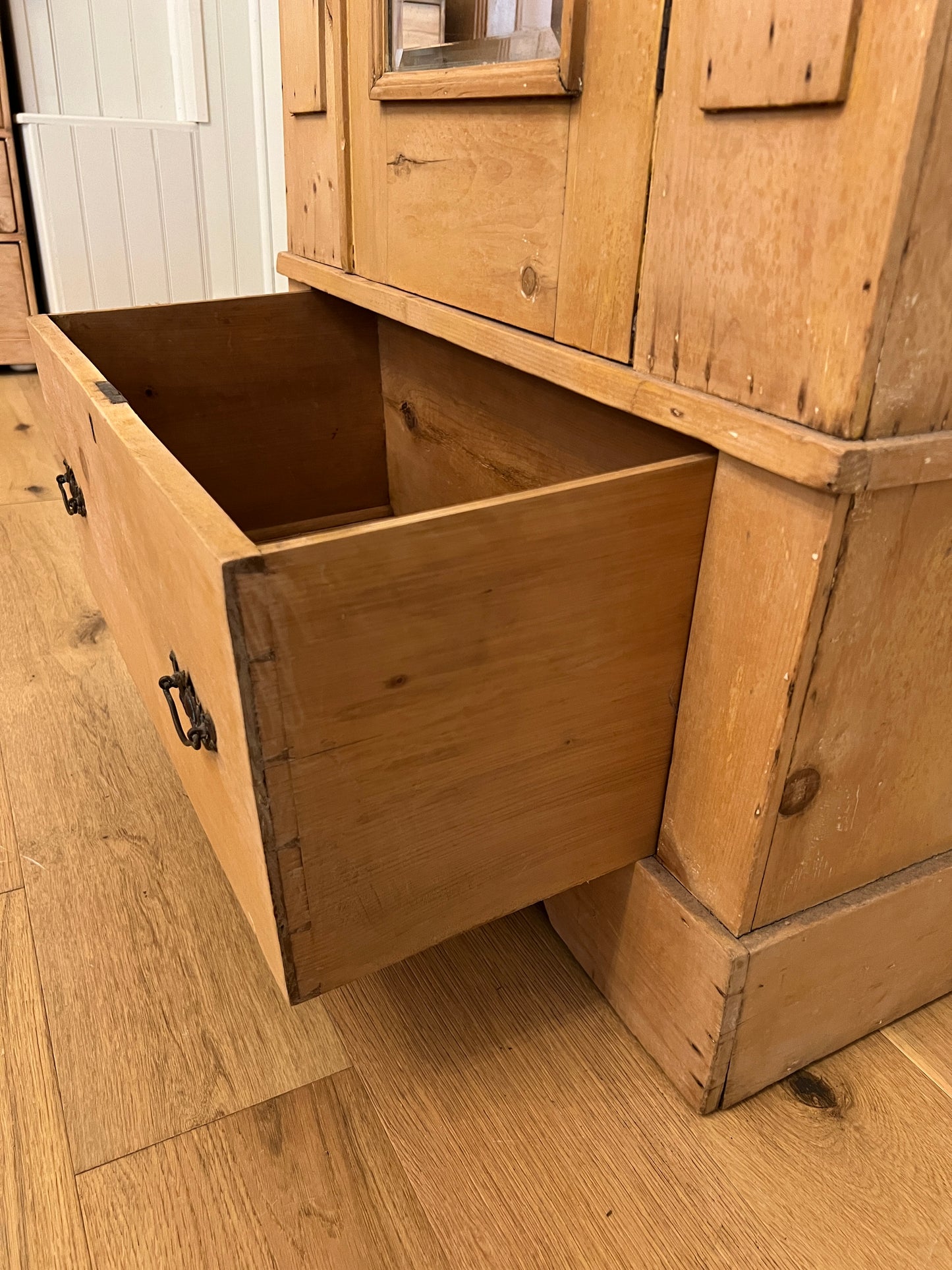 Pine Wardrobe With Beveled Mirror