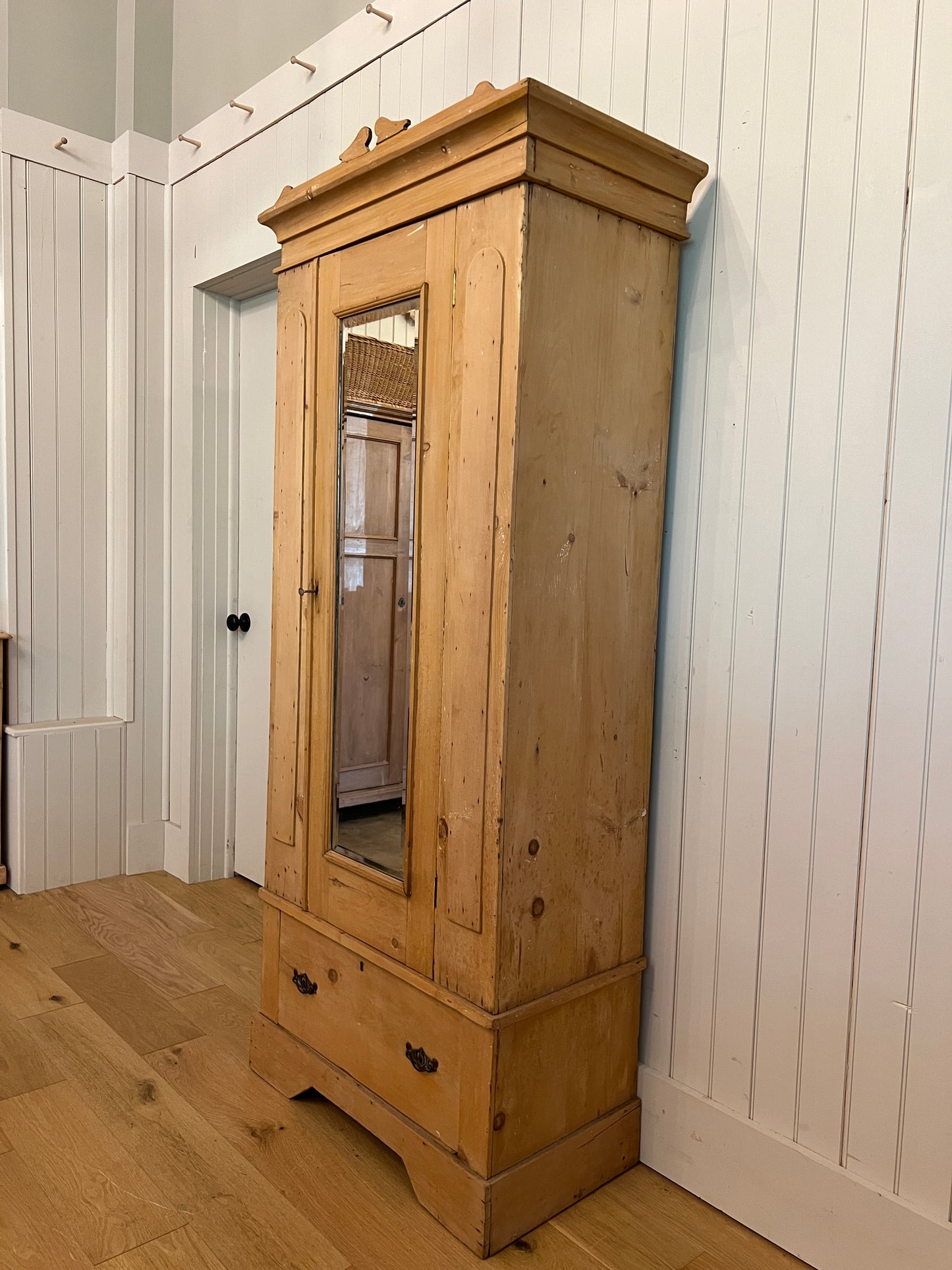 Pine Wardrobe With Beveled Mirror