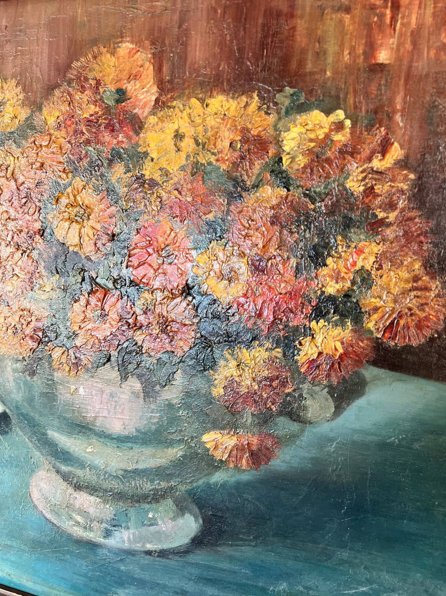 Mums and Marigolds Oil on Board