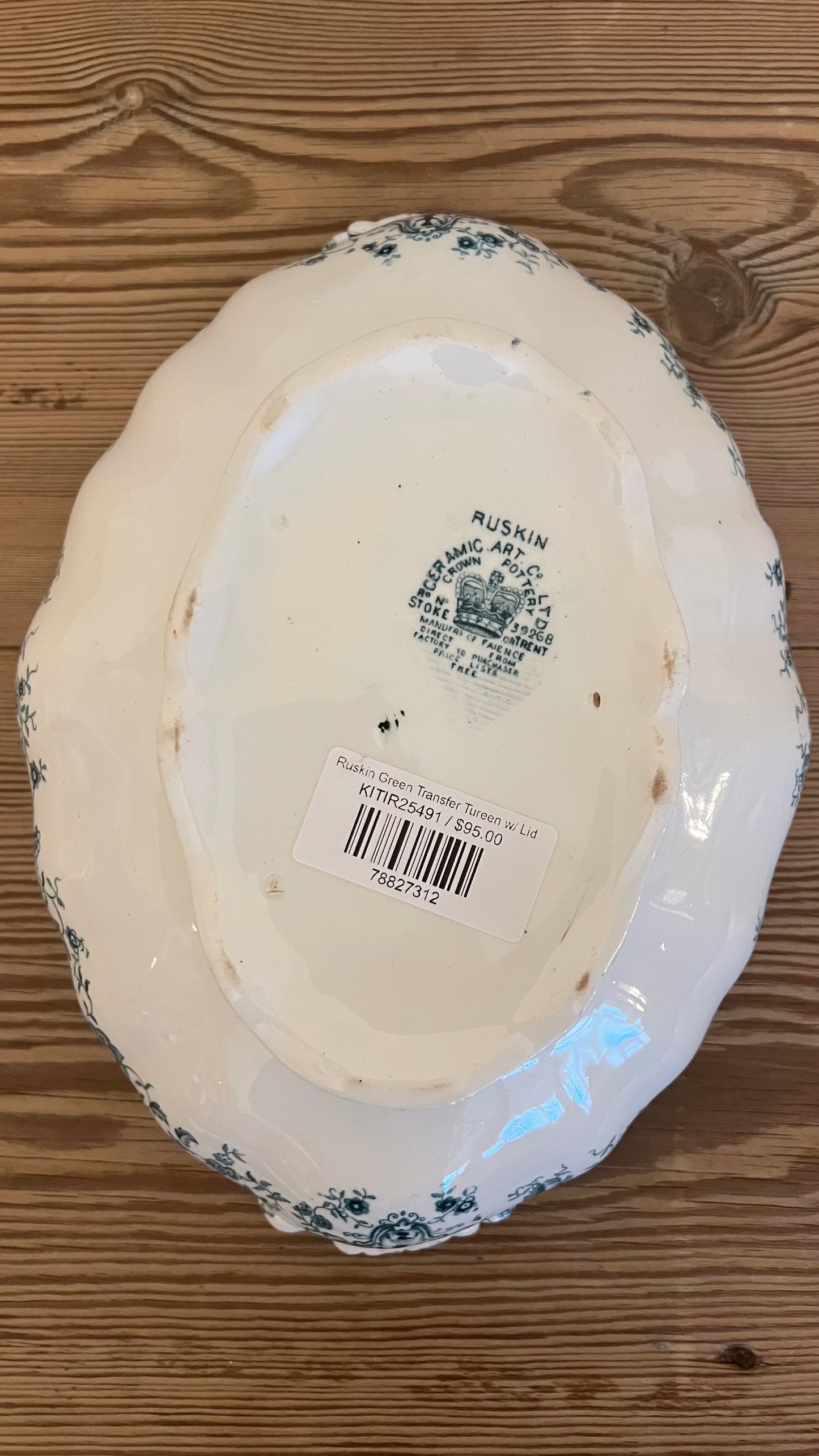 Ruskin Green Transfer Tureen w/ Lid