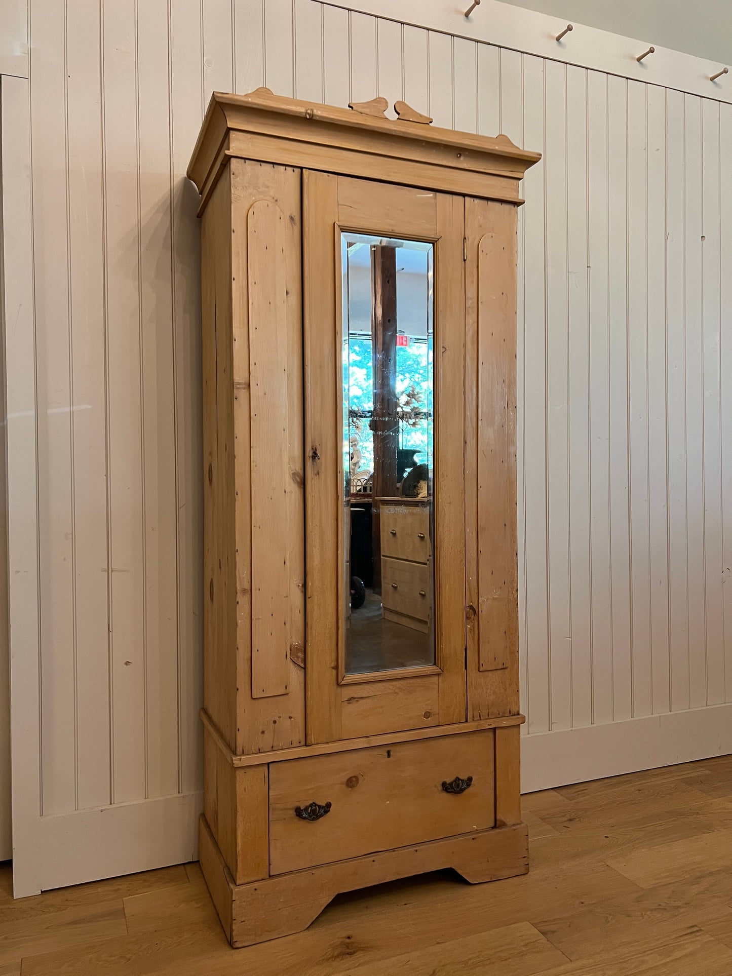 Pine Wardrobe With Beveled Mirror