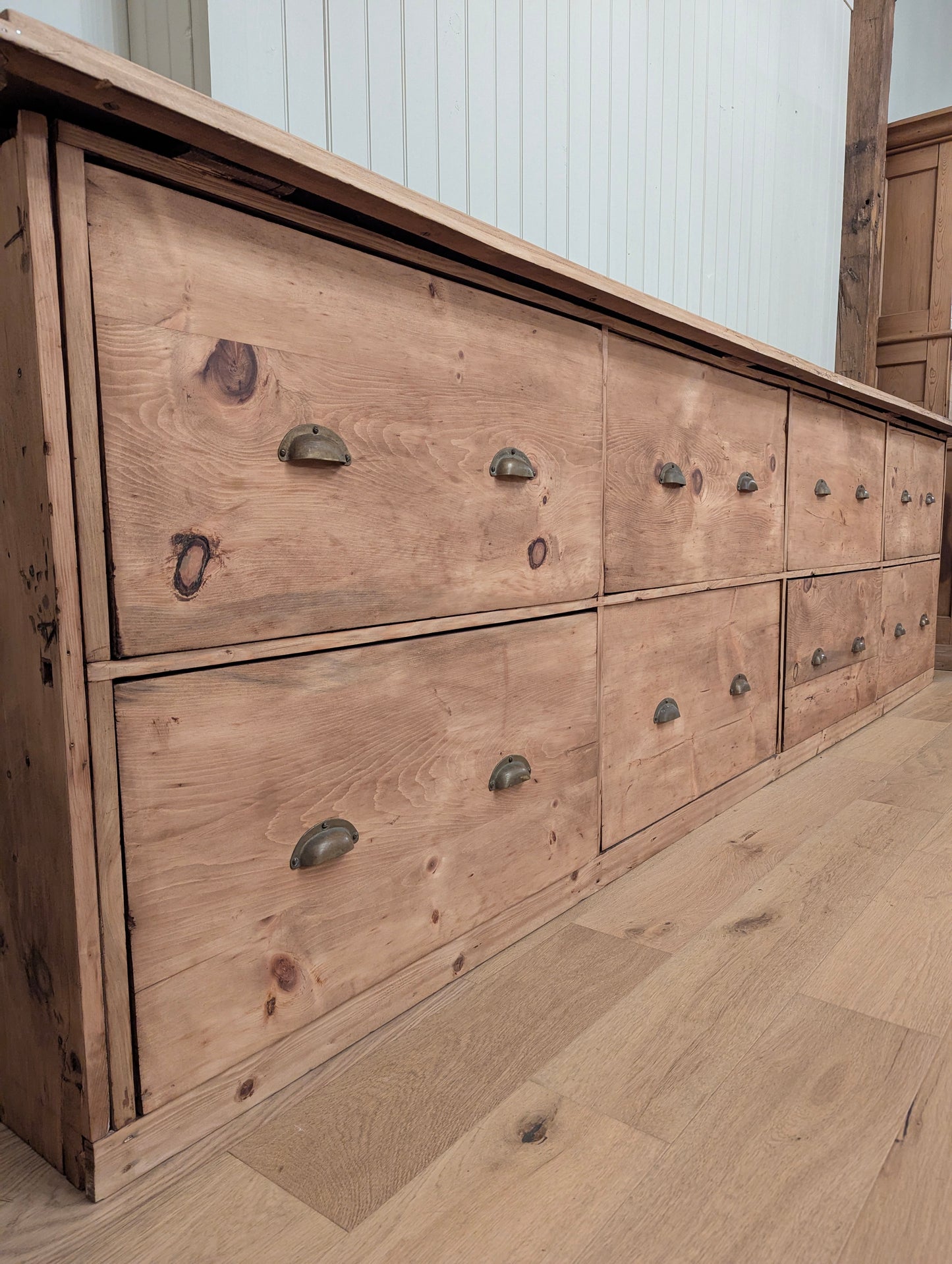 11ft Pine Bank of Drawers