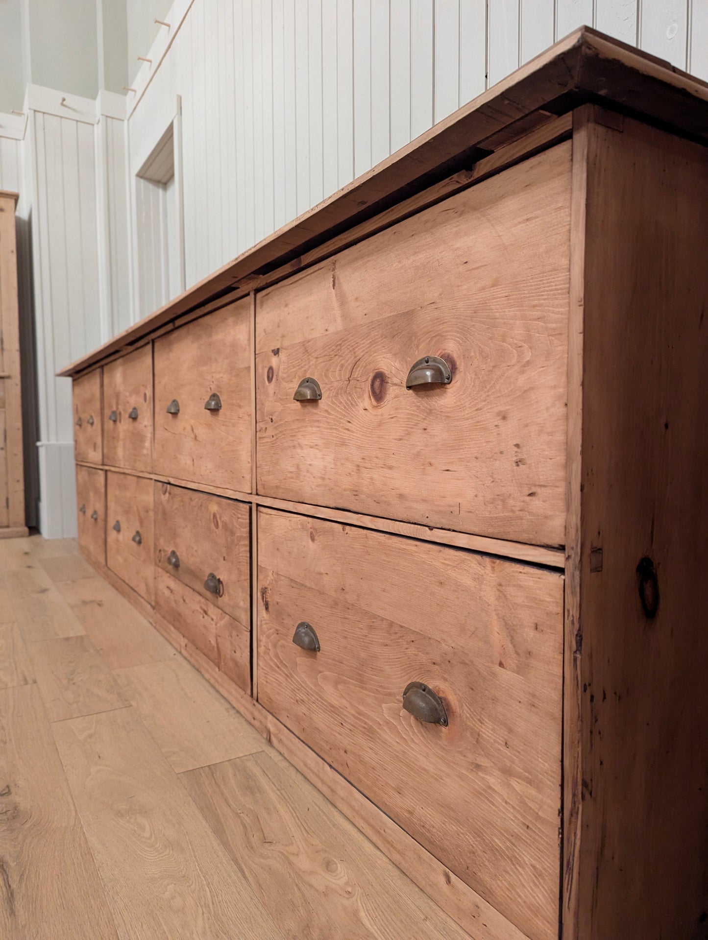 11ft Pine Bank of Drawers